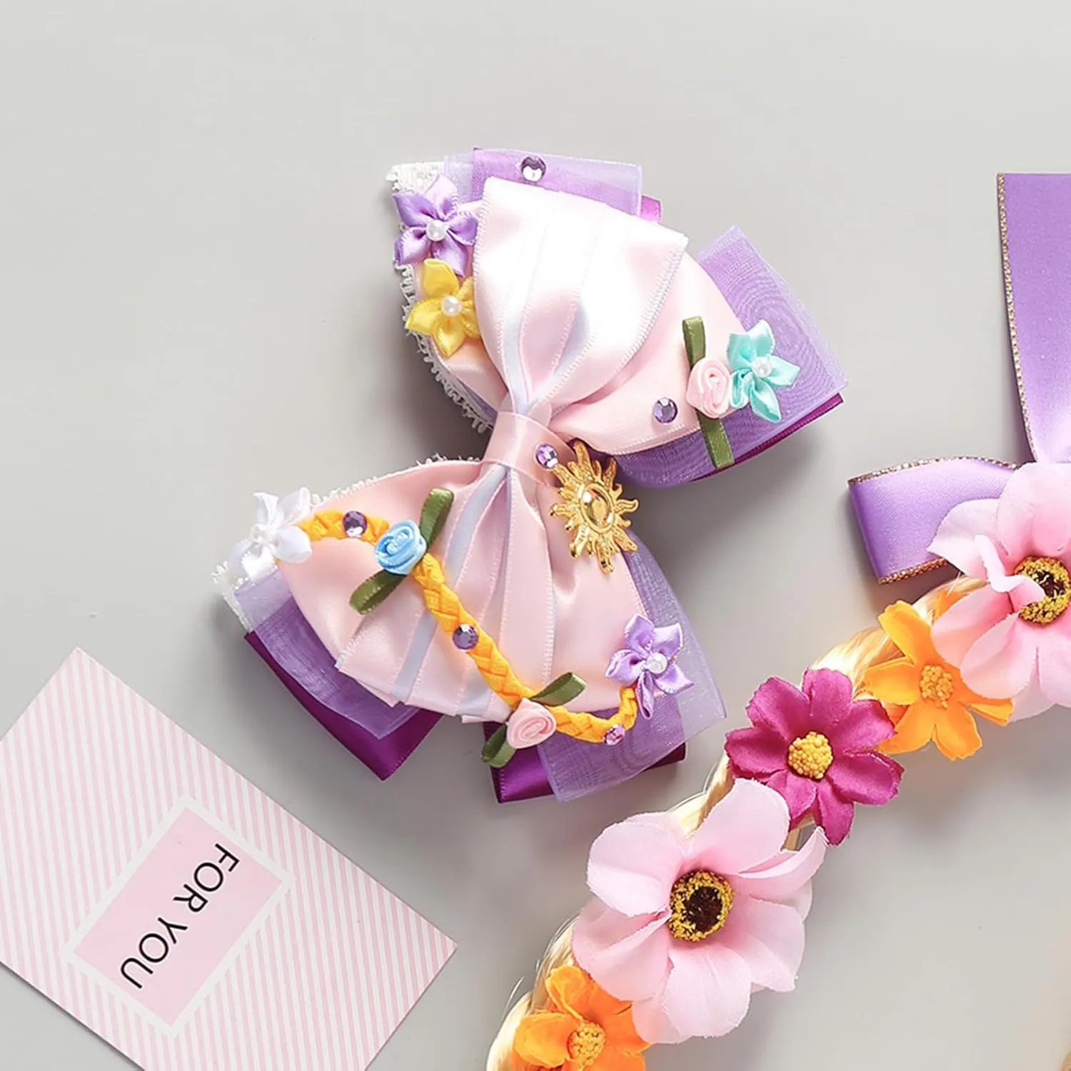 Princess Hair Bow Clips for Girls Women 5 Inch Role Play Halloween Costume Dress Up Accessories for Rapunzel