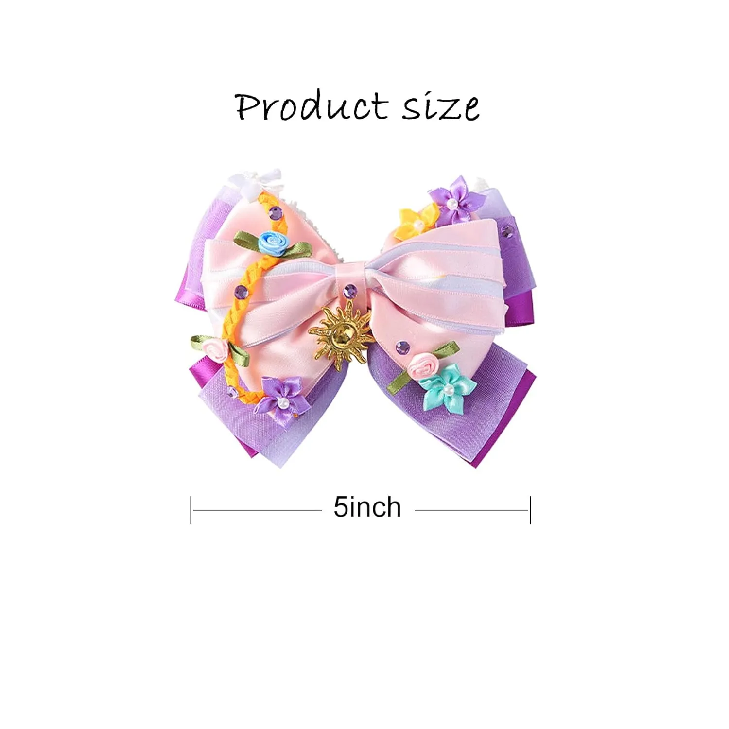 Princess Hair Bow Clips for Girls Women 5 Inch Role Play Halloween Costume Dress Up Accessories for Rapunzel