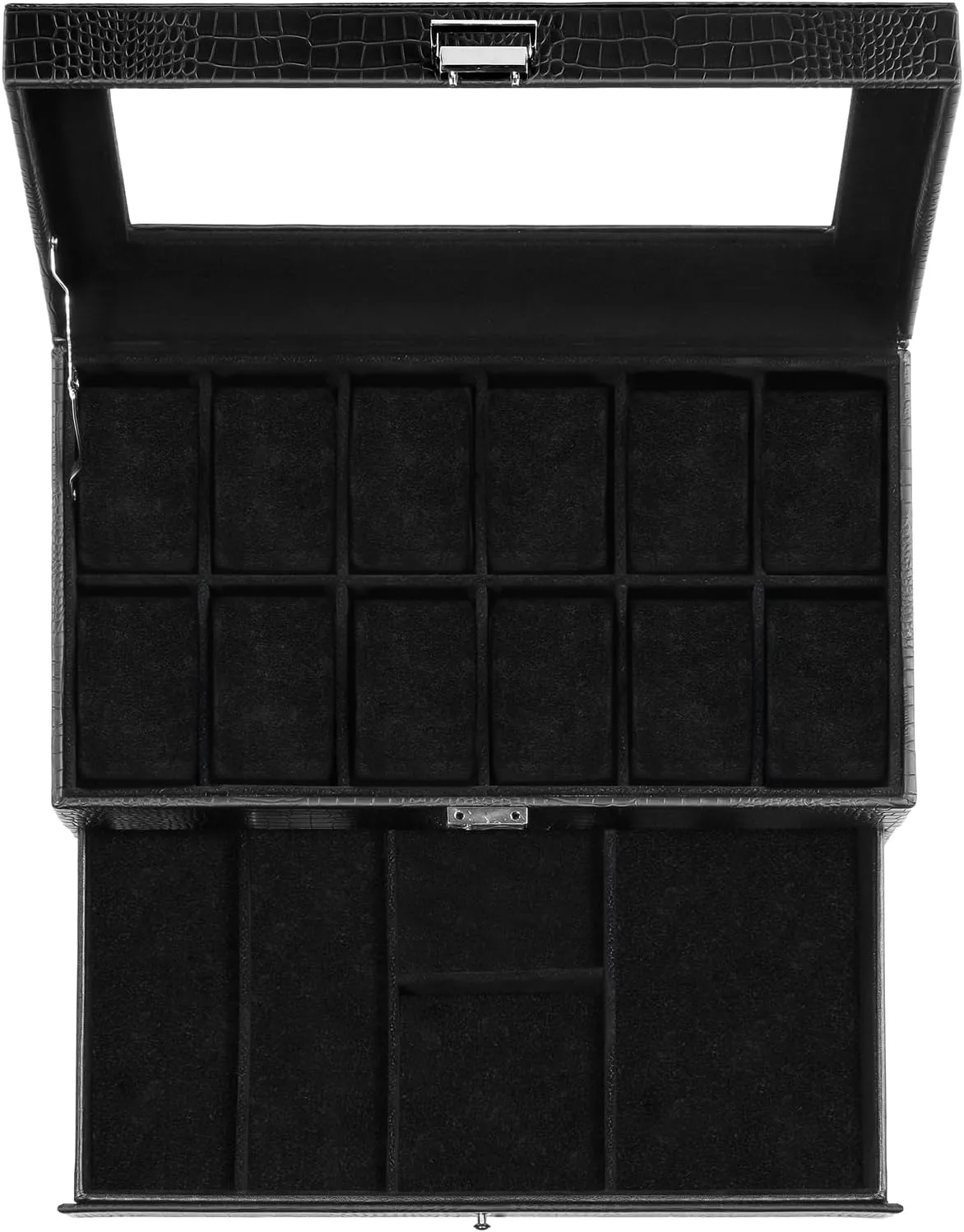 ProCase Watch Box for Men, 12 Slot Mens Watch Case With Drawer, Watch Display Case With Glass Lid, 2-Layer Watch Holder Organizer, Jewelry and Watch Storage for Men Women -12Slot, LizardBlack