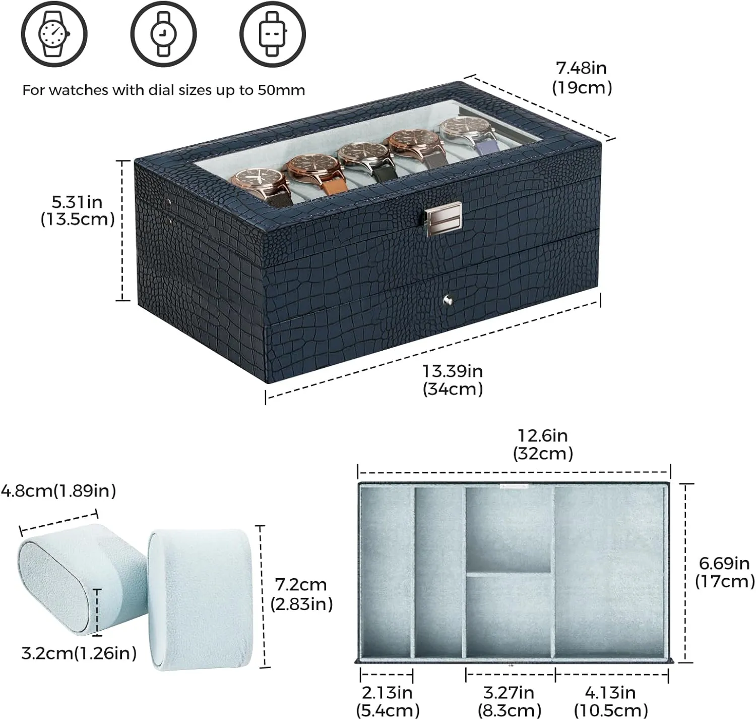 ProCase Watch Box for Men, 12 Slot Mens Watch Case With Drawer, Watch Display Case With Glass Lid, 2-Layer Watch Holder Organizer, Jewelry and Watch Storage for Men Women -12Slot, MidnightGreen