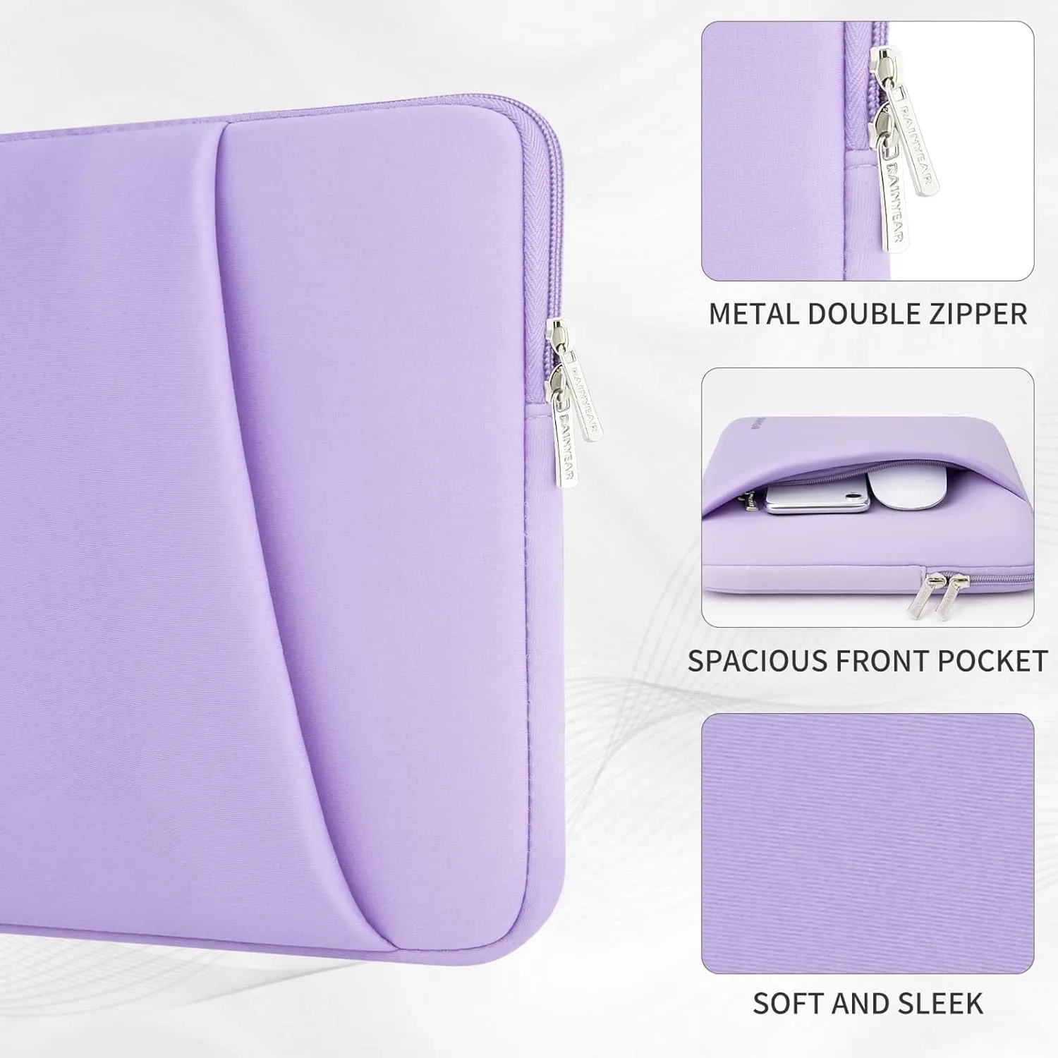 RAINYEAR Laptop Sleeve Case 15.6 Inch Protective Portable Case with Front Pocket, Briefcase Handbag Computer Carrying Bag Laptop Bag Compatible for HP, Dell, Asus, Lenovo, Notebook, Purple