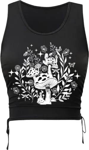 Remidoo Women's Casual Drawstring Graphic Cropped Tank Top Ruched Sleeveless Top Shirt