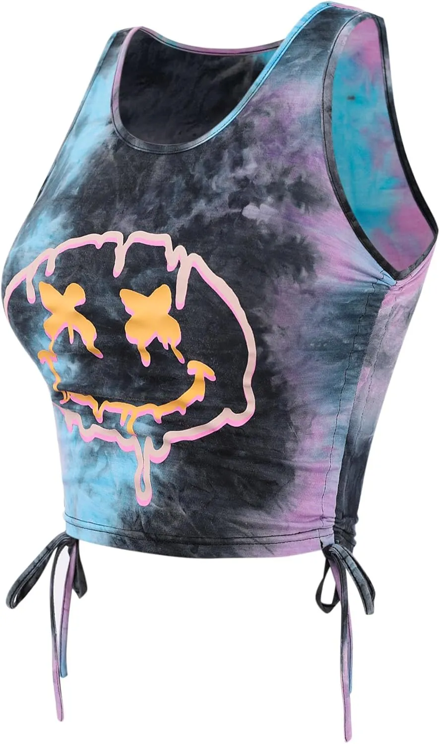 Remidoo Women's Casual Drawstring Graphic Cropped Tank Top Ruched Sleeveless Top Shirt