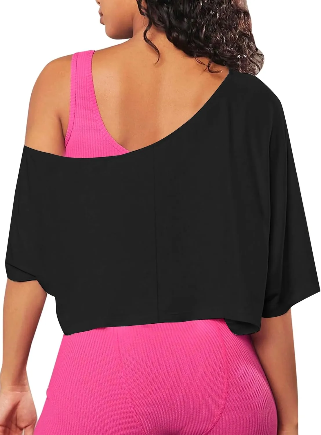 Remidoo Womens Off The Shoulder Top Asymmetrical Neck Short Sleeve Crop Top