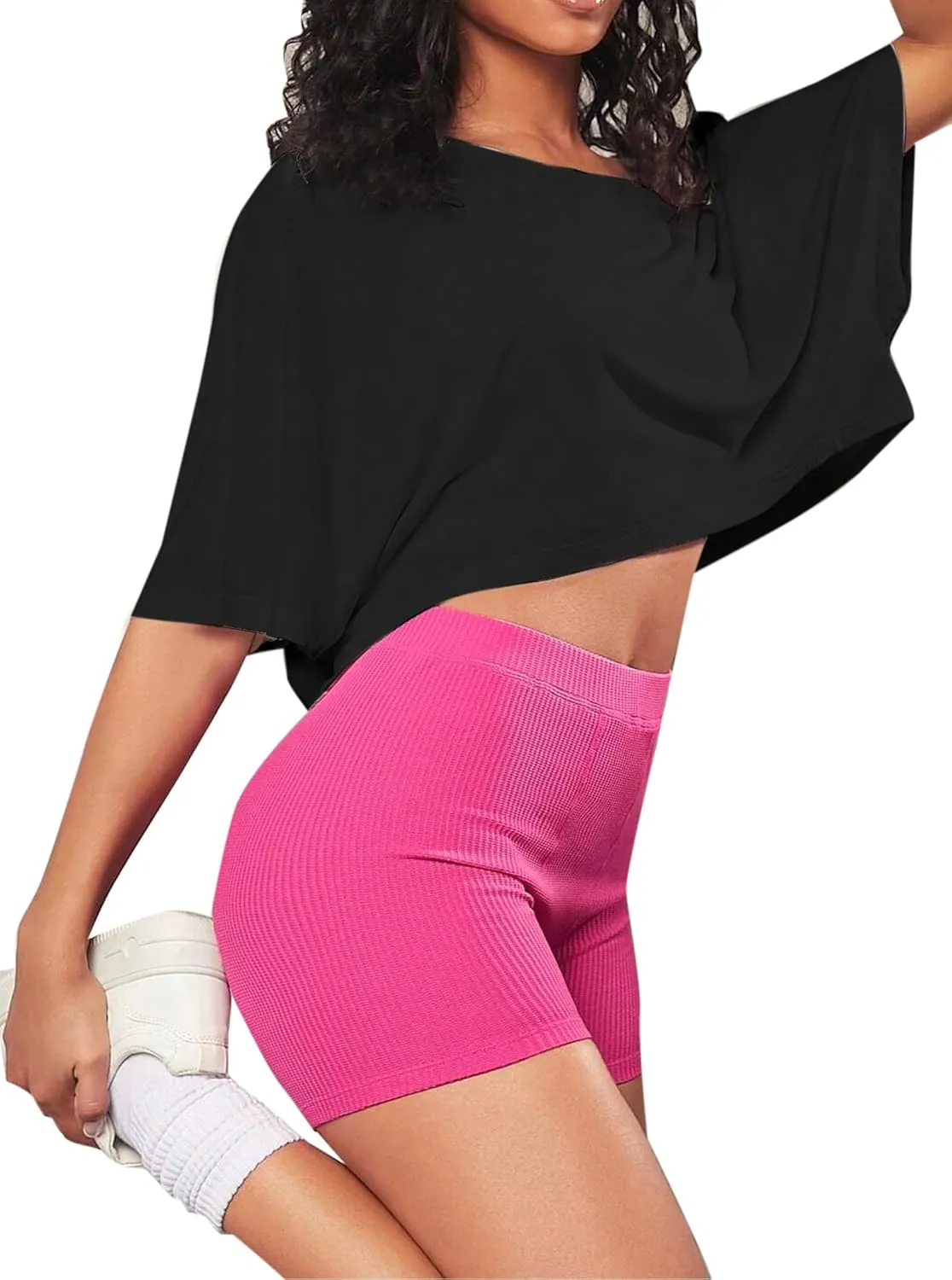 Remidoo Womens Off The Shoulder Top Asymmetrical Neck Short Sleeve Crop Top