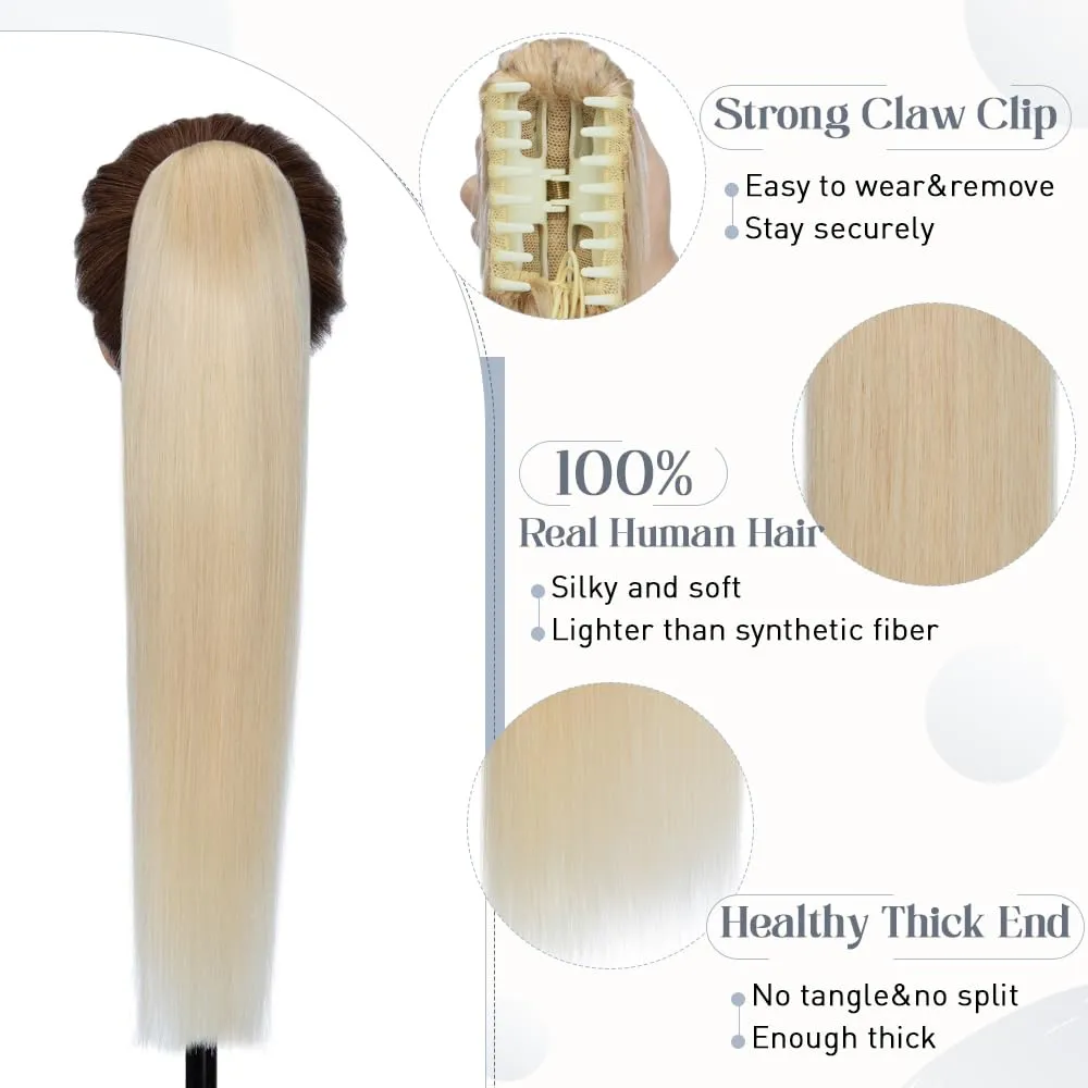 Rich Choices Claw Clip Ponytail Extension Human Hair Real Hair Ponytail Extension Balayage Bleach Blonde 14 Inch 105g One Piece Clip In Long Ponytail Hair Extensions Straight For Women #613