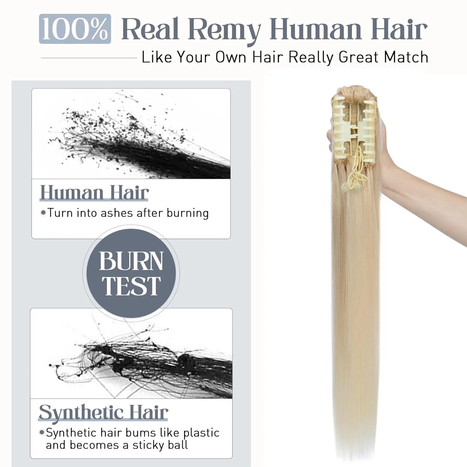 Rich Choices Claw Clip Ponytail Extension Human Hair Real Hair Ponytail Extension Balayage Bleach Blonde 14 Inch 105g One Piece Clip In Long Ponytail Hair Extensions Straight For Women #613