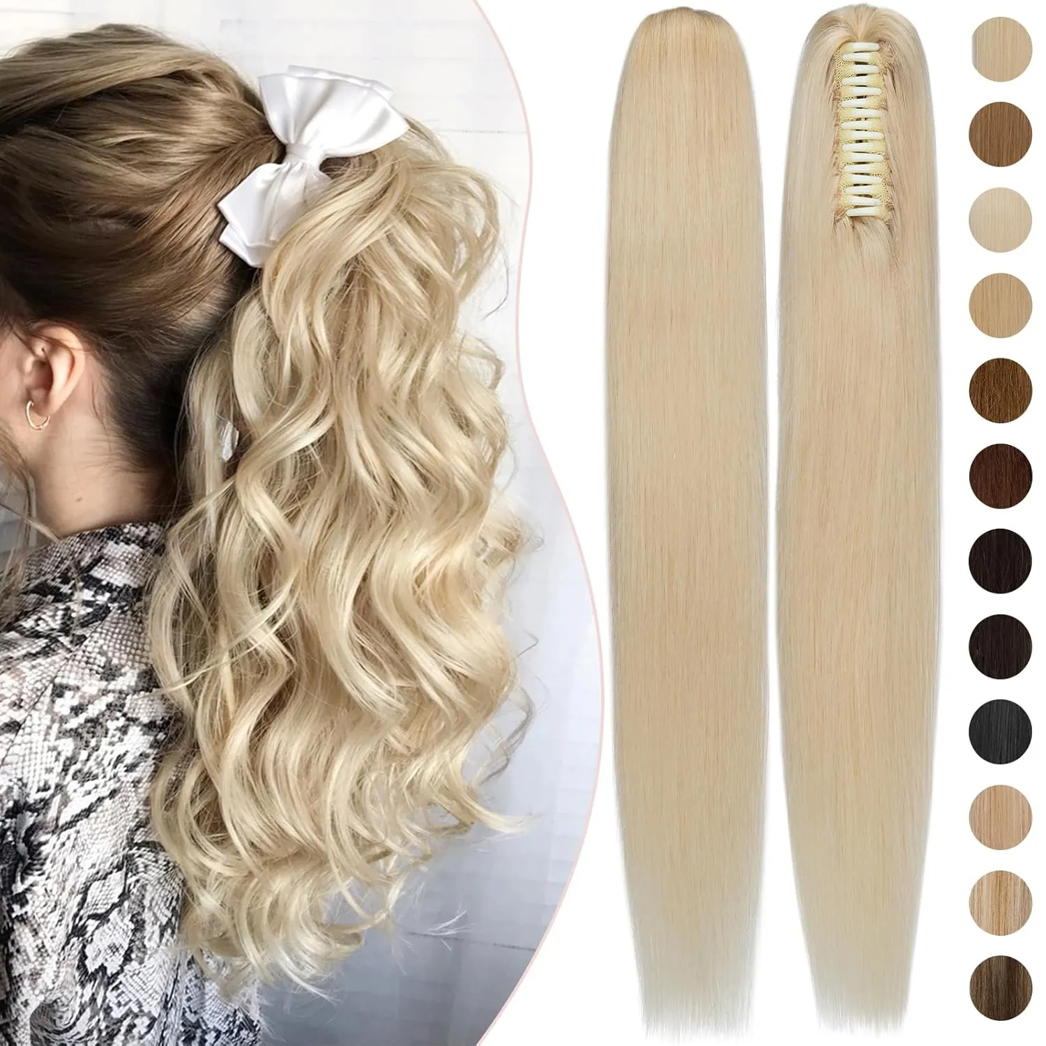 Rich Choices Claw Clip Ponytail Extension Human Hair Real Hair Ponytail Extension Balayage Bleach Blonde 14 Inch 105g One Piece Clip In Long Ponytail Hair Extensions Straight For Women #613