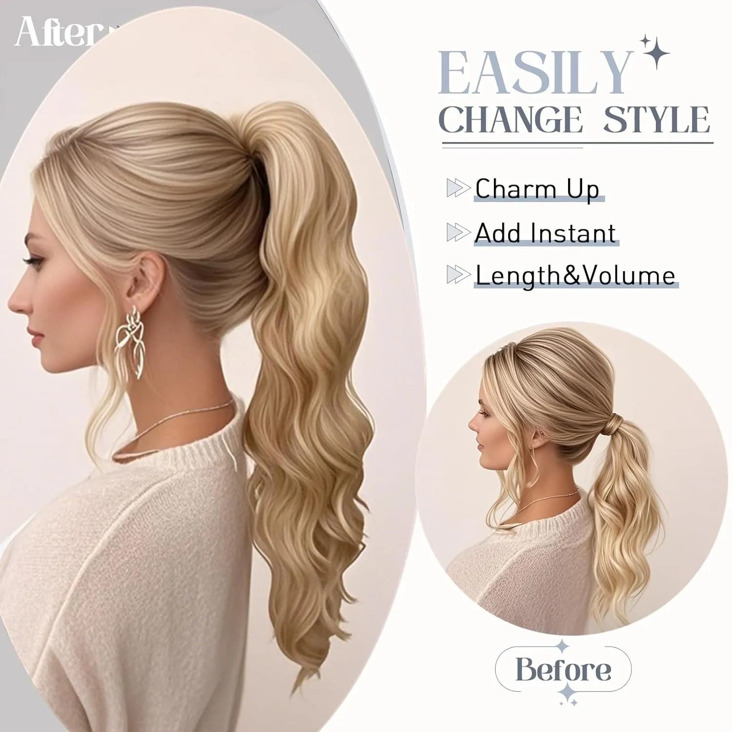 Rich Choices Claw Clip Ponytail Extension Human Hair Real Hair Ponytail Extension Balayage Bleach Blonde 14 Inch 105g One Piece Clip In Long Ponytail Hair Extensions Straight For Women #613
