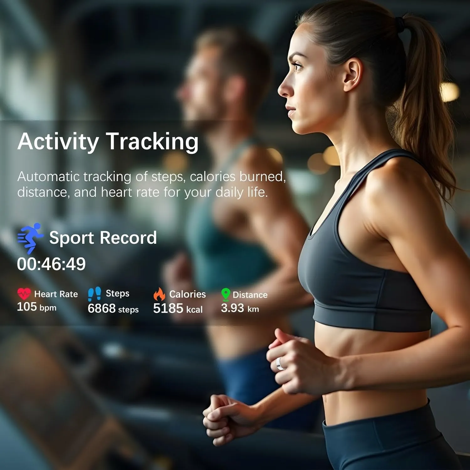 Ring Health Tracker for Women Men, Fit Ring with Heart Rate, Blood Oxygen, Sleep Monitor, Calories, Step Counter, IP68 Waterproof Smart Ring for iPhone & Android, No Subscription Fee (Silver, 10#)