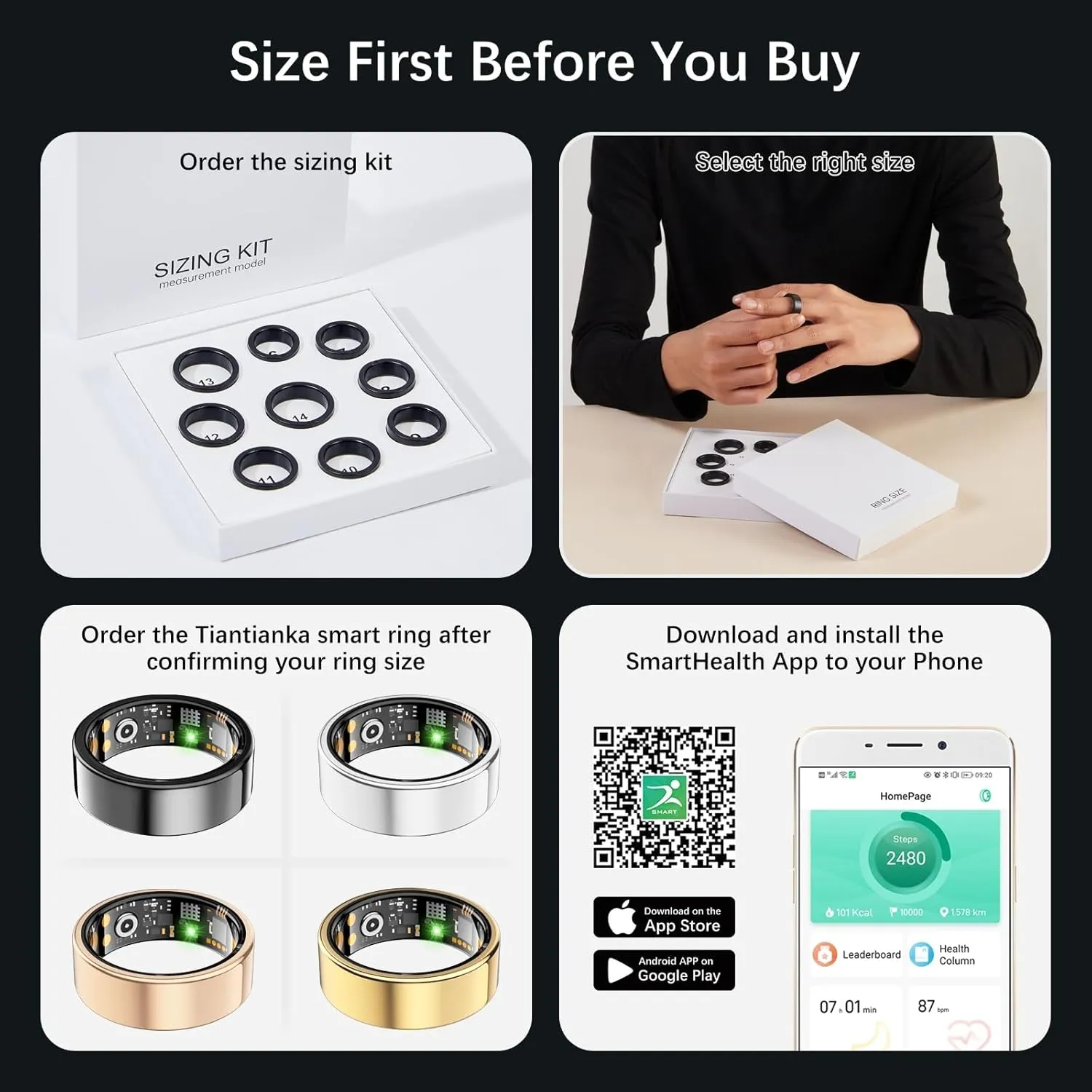 Ring Health Tracker for Women Men, Fit Ring with Heart Rate, Blood Oxygen, Sleep Monitor, Calories, Step Counter, IP68 Waterproof Smart Ring for iPhone & Android, No Subscription Fee (Silver, 10#)
