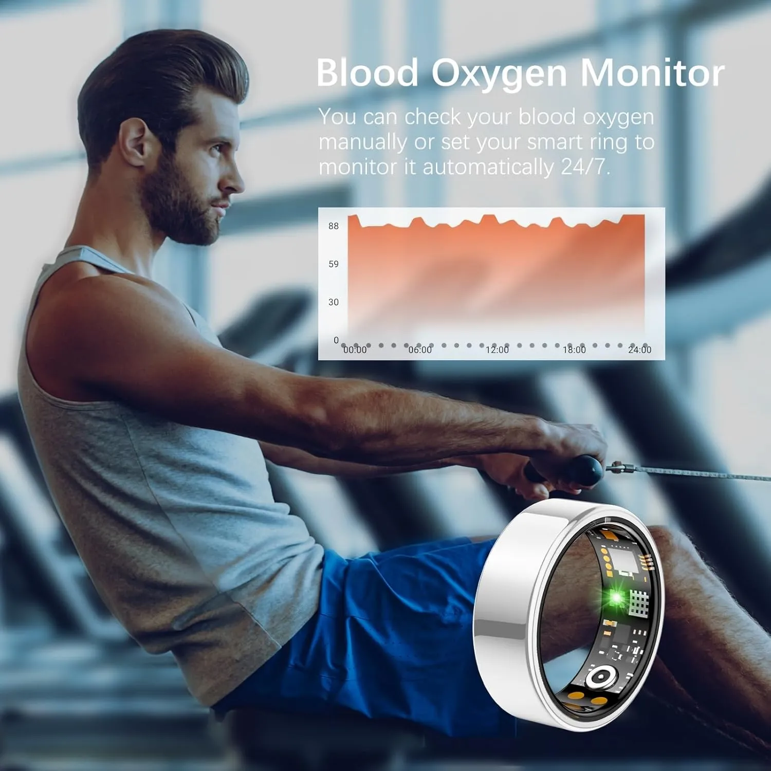 Ring Health Tracker for Women Men, Fit Ring with Heart Rate, Blood Oxygen, Sleep Monitor, Calories, Step Counter, IP68 Waterproof Smart Ring for iPhone & Android, No Subscription Fee (Silver, 10#)