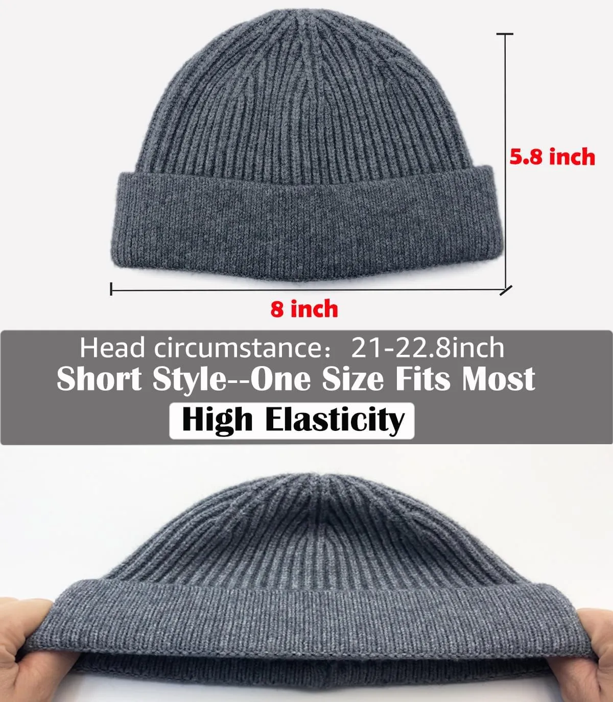 ROYBENS Swag Wool Short Fisherman Beanie for Men Women, Knit Cuff Trawler Beanie Watch Hat, Soft Spring Fall Skull Cap Unisex