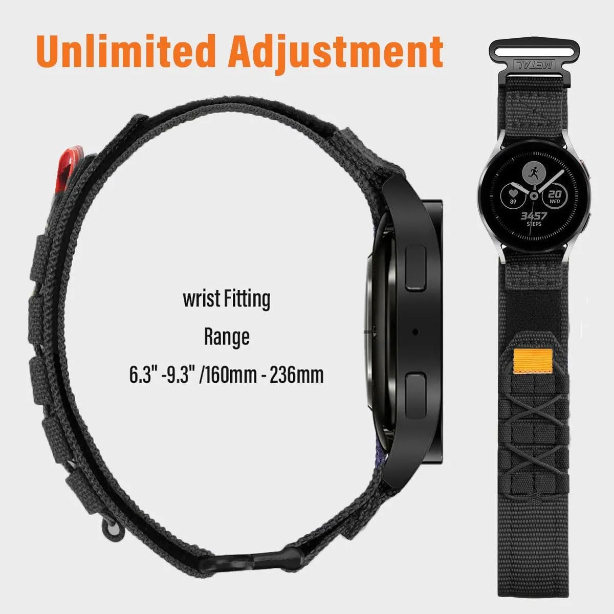 Rugged Nylon Sport Watch Band 20mm 22mm Quick Release Watch Strap Mountaineering Style Replacement Watch Strap 5 Colors (Black/Army Green/Navy blue/Grey/Orange) for Men Big Wrist