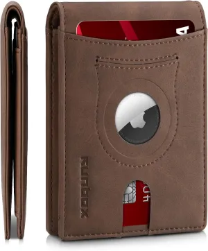 RUNBOX AirTag-Wallet-Mens-Slim-RFID Blocking Wallets Leather with Bill Compartment Air Tag Bifold Card Holder Wallet Gifts for Men Dad