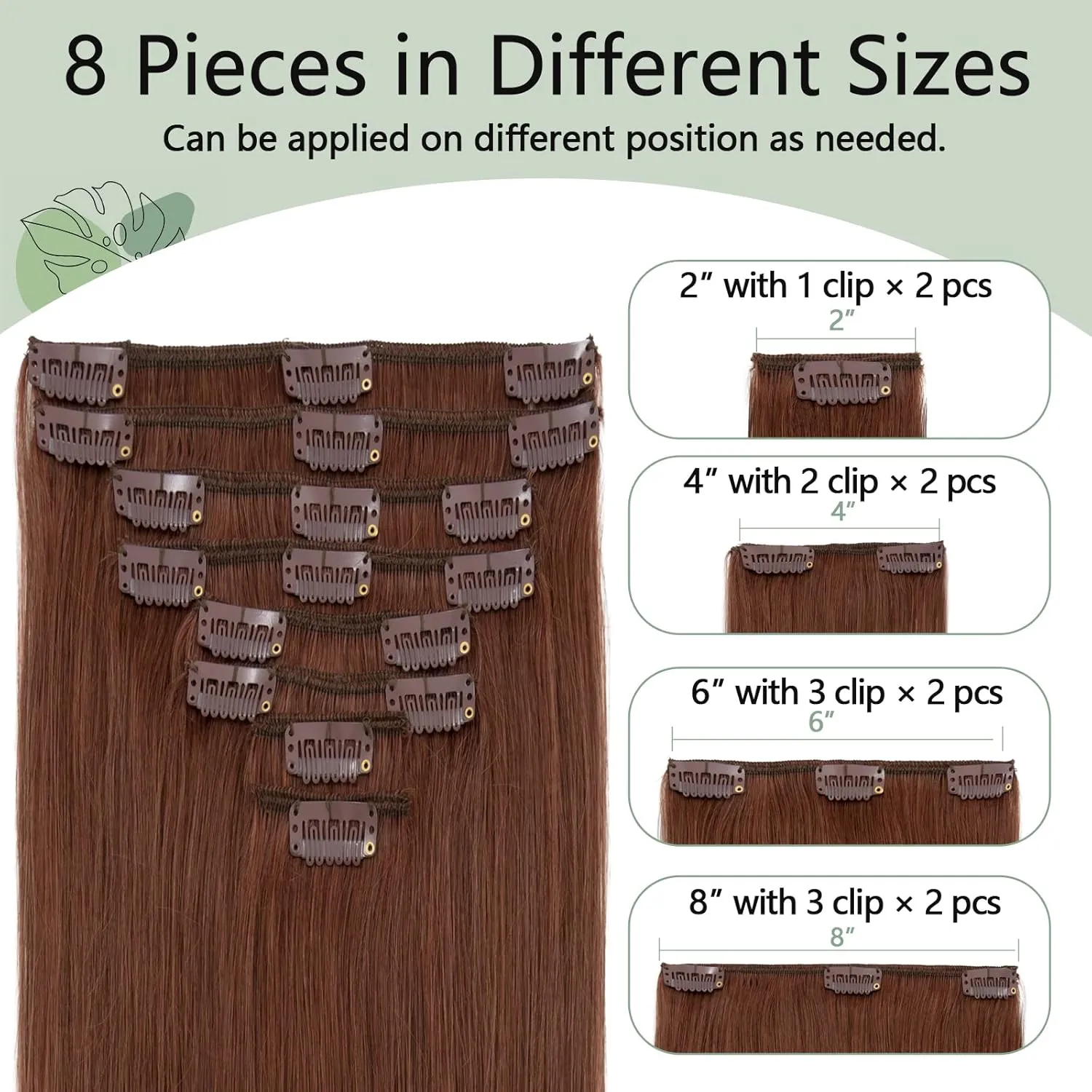 S-noilite Clip in Human Hair Extensions Auburn Hair Clip in Hair Extensions Standard Weft 100% Real Human Hair Full Head 8 Pieces 18 Clips Silky Soft 16 Inch-90g (#Dark Auburn (#33))