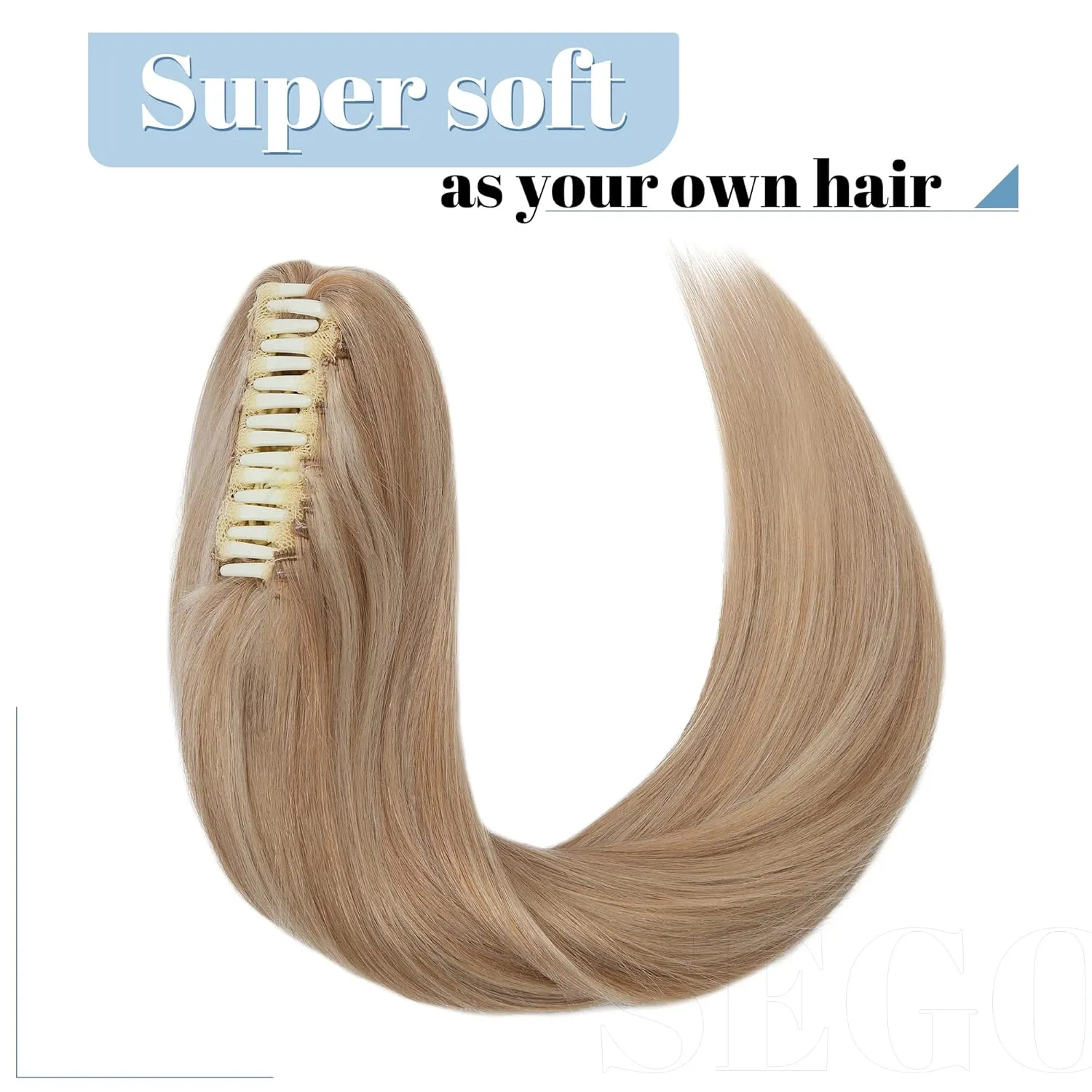 SEGO Claw Clip Ponytail Extension Human Hair Clip in Ponytail Hair Extensions Real Human Hair Pony Tails Hair Extensions Long Straight For Women 14 Inch Ash Blonde&Bleach Blonde 105 Gram