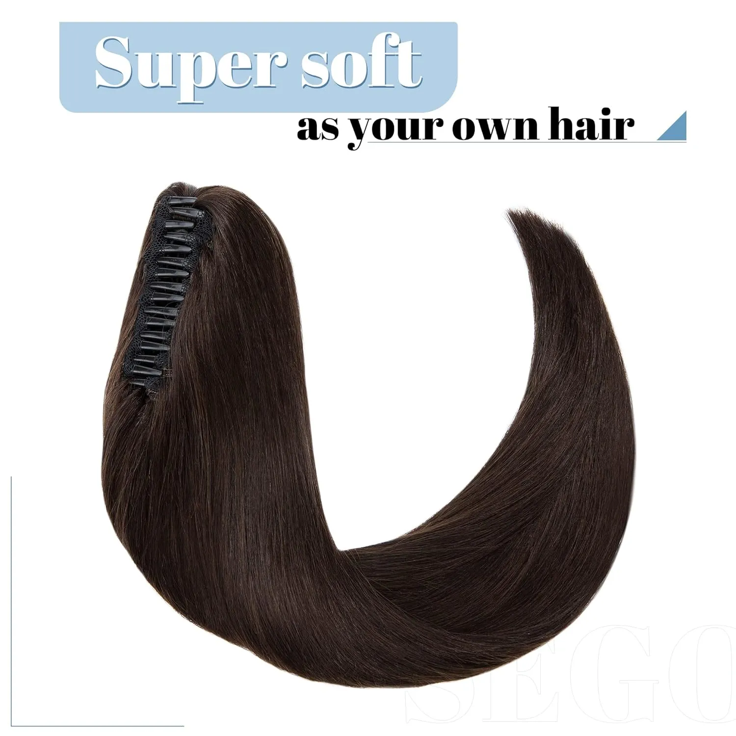 SEGO Claw Clip Ponytail Extension Human Hair Clip in Ponytail Hair Extensions Real Human Hair Pony Tails Hair Extensions Long Straight For Women 14 Inch Dark Brown 105 Gram