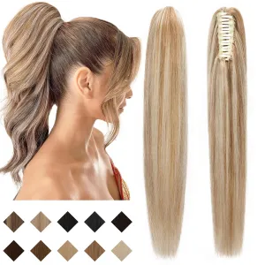SEGO Claw Clip Ponytail Extension Human Hair Clip in Ponytail Hair Extensions Real Human Hair Pony Tails Hair Extensions Long Straight For Women 14 Inch Golden Brown&Bleach Blonde 105 Gram
