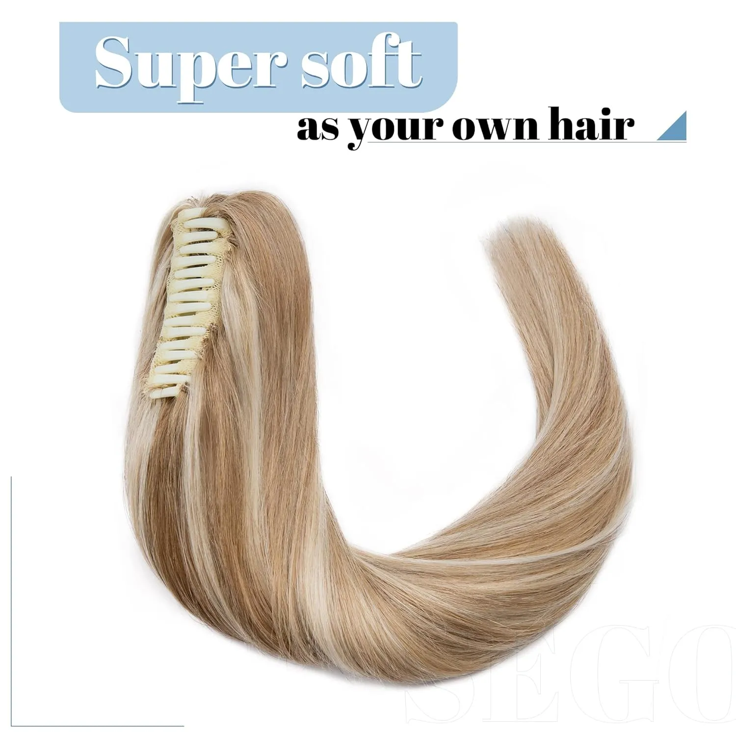 SEGO Claw Clip Ponytail Extension Human Hair Clip in Ponytail Hair Extensions Real Human Hair Pony Tails Hair Extensions Long Straight For Women 14 Inch Golden Brown&Bleach Blonde 105 Gram