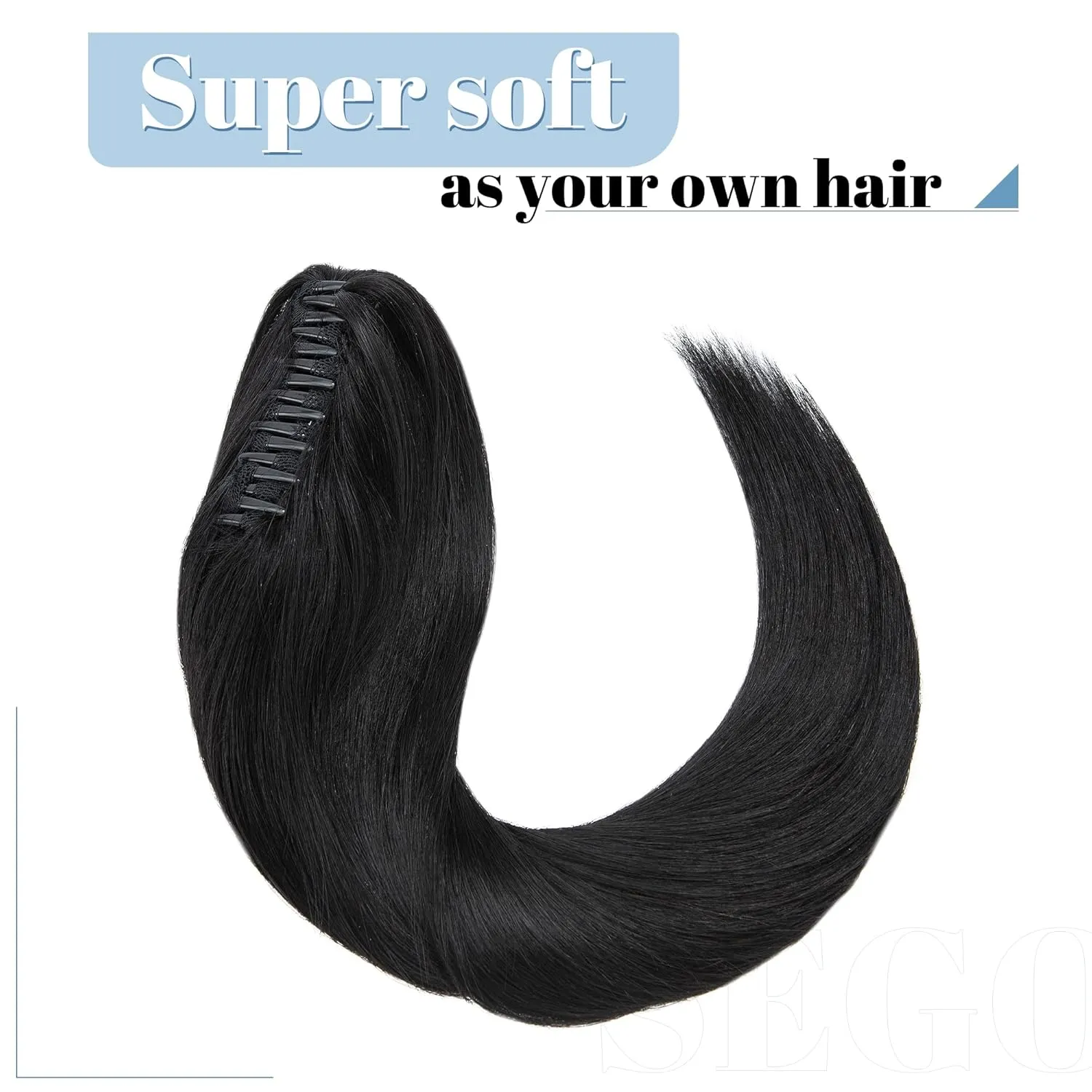SEGO Claw Clip Ponytail Extension Human Hair Clip in Ponytail Hair Extensions Real Human Hair Pony Tails Hair Extensions Long Straight For Women 14 Inch Jet Black 105 Gram