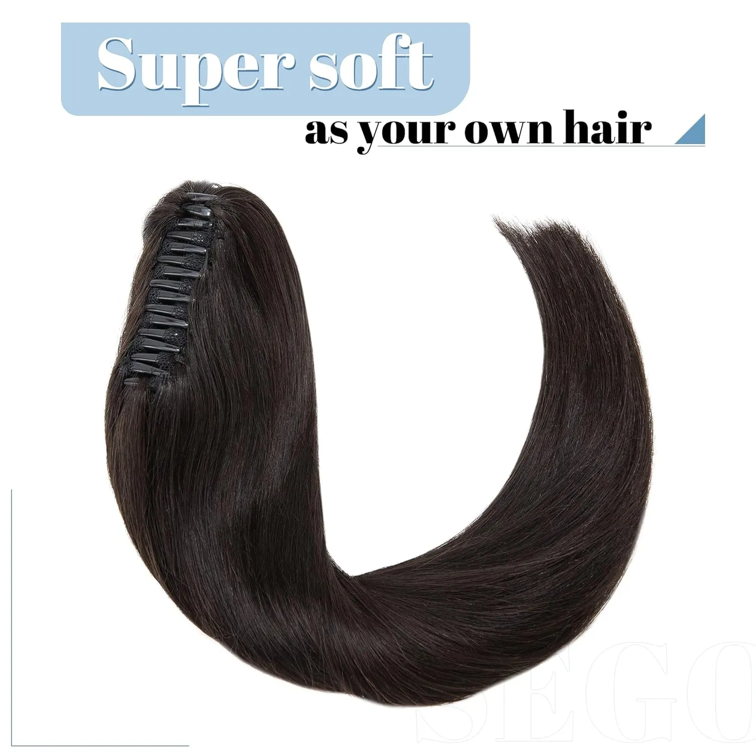 SEGO Claw Clip Ponytail Extension Human Hair Clip in Ponytail Hair Extensions Real Human Hair Pony Tails Hair Extensions Long Straight For Women 14 Inch Natural Black 105 Gram