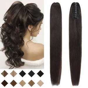 SEGO Claw Clip Ponytail Extension Human Hair Clip in Ponytail Hair Extensions Real Human Hair Pony Tails Hair Extensions Long Straight For Women 14 Inch Natural Black 105 Gram