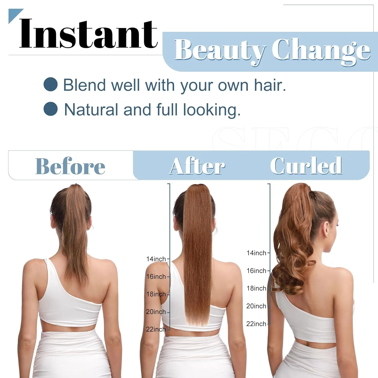 SEGO Claw Clip Ponytail Extension Human Hair Clip in Ponytail Hair Extensions Real Human Hair Pony Tails Hair Extensions Long Straight For Women 14 Inch Natural Black 105 Gram