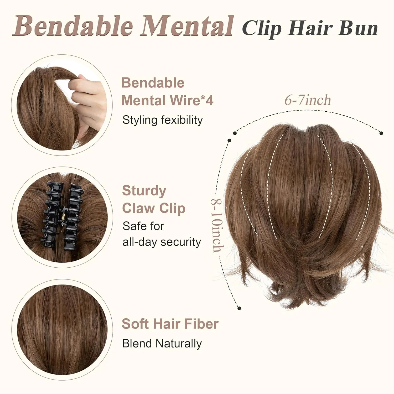 SEGO Claw Clip Short Ponytail Extension Messy Bun Hair Piece With 4 Bendable Metals DIY Synthetic Fake Hair Bun For Women 8 Inch-#10 Light Chestnut Brown