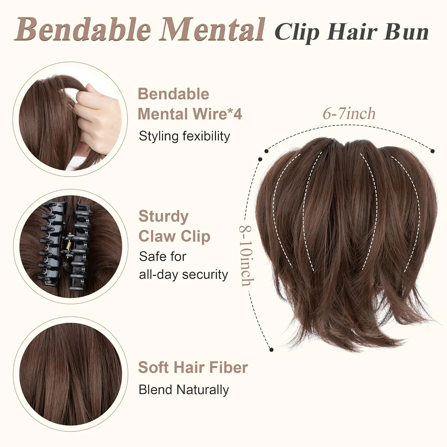 SEGO Claw Clip Short Ponytail Extension Messy Bun Hair Piece With 4 Bendable Metals DIY Synthetic Fake Hair Bun For Women 8 Inch-#10B Medium Brown