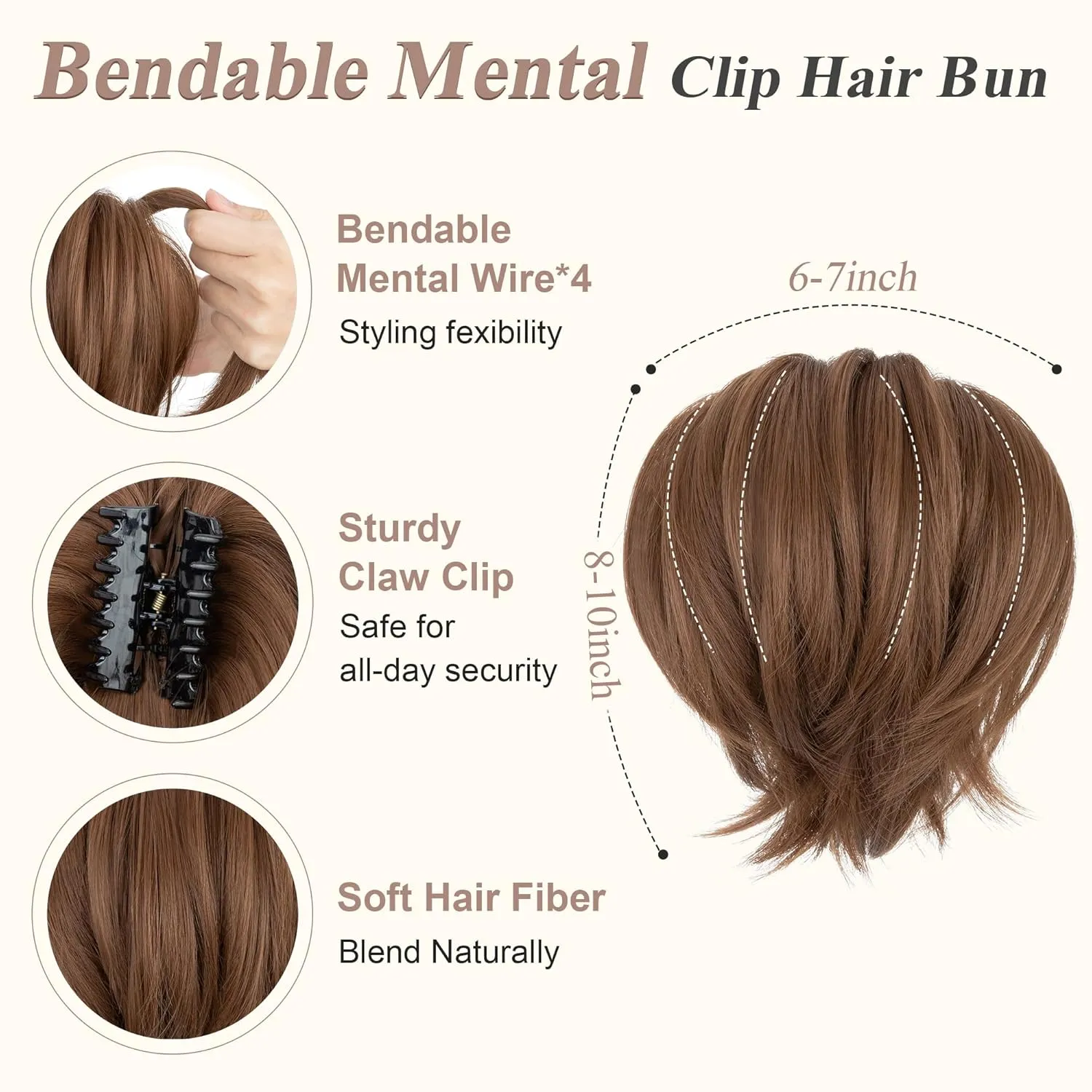 SEGO Claw Clip Short Ponytail Extension Messy Bun Hair Piece With 4 Bendable Metals DIY Synthetic Fake Hair Bun For Women 8 Inch-#12 Light Chocolate Brown