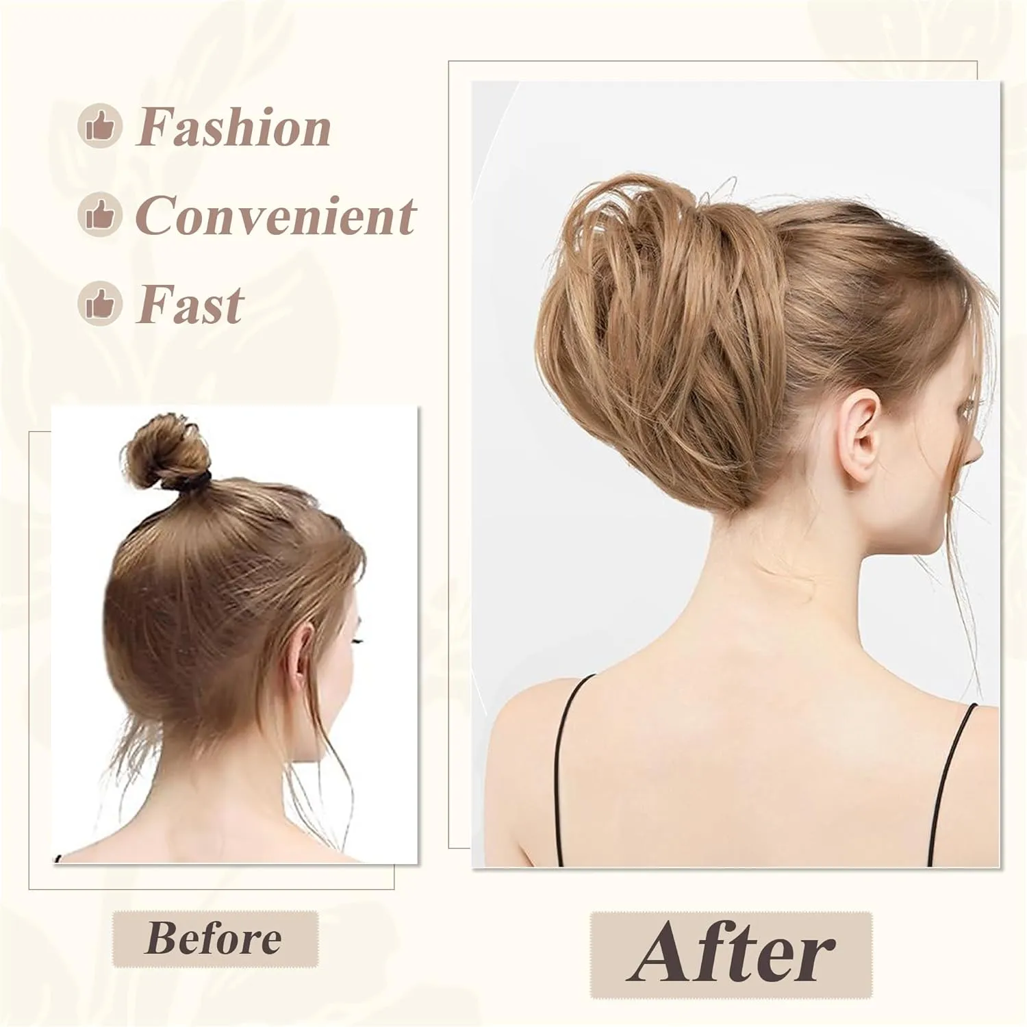 SEGO Claw Clip Short Ponytail Extension Messy Bun Hair Piece With 4 Bendable Metals DIY Synthetic Fake Hair Bun For Women 8 Inch-#12H24 Light Chocolate Brown/Neutral Blonde