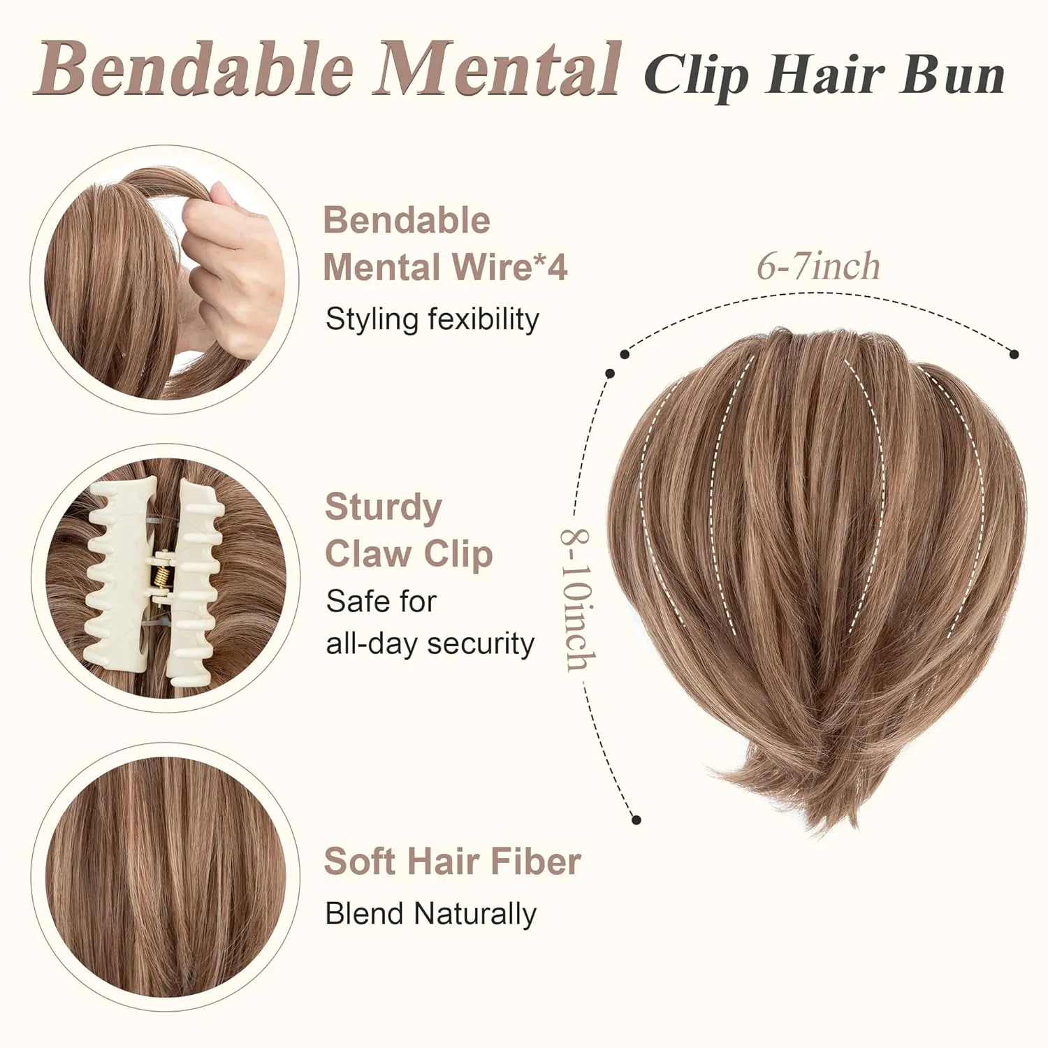 SEGO Claw Clip Short Ponytail Extension Messy Bun Hair Piece With 4 Bendable Metals DIY Synthetic Fake Hair Bun For Women 8 Inch-#12H24 Light Chocolate Brown/Neutral Blonde