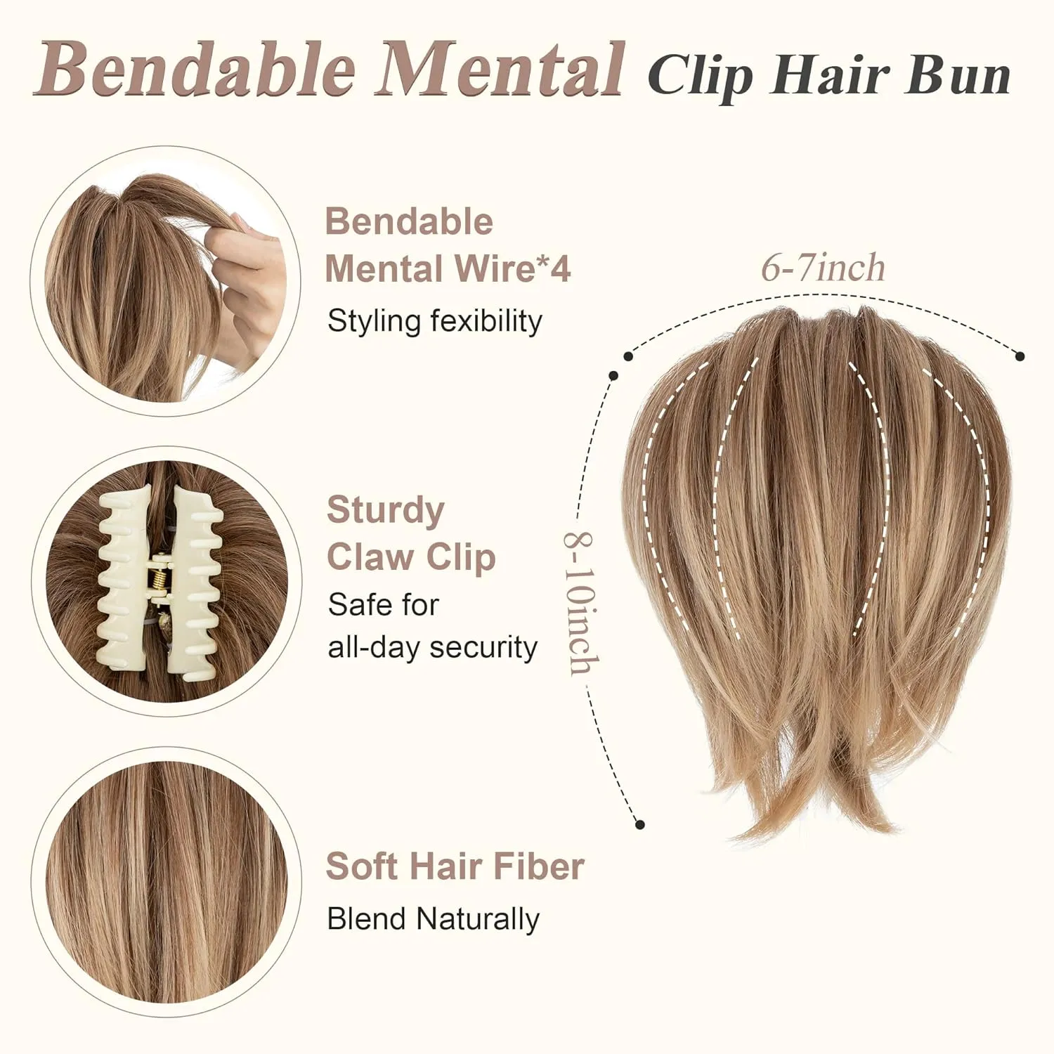 SEGO Claw Clip Short Ponytail Extension Messy Bun Hair Piece With 4 Bendable Metals DIY Synthetic Fake Hair Bun For Women 8 Inch-#12T24 Light Chocolate Brown to Neutral Blonde