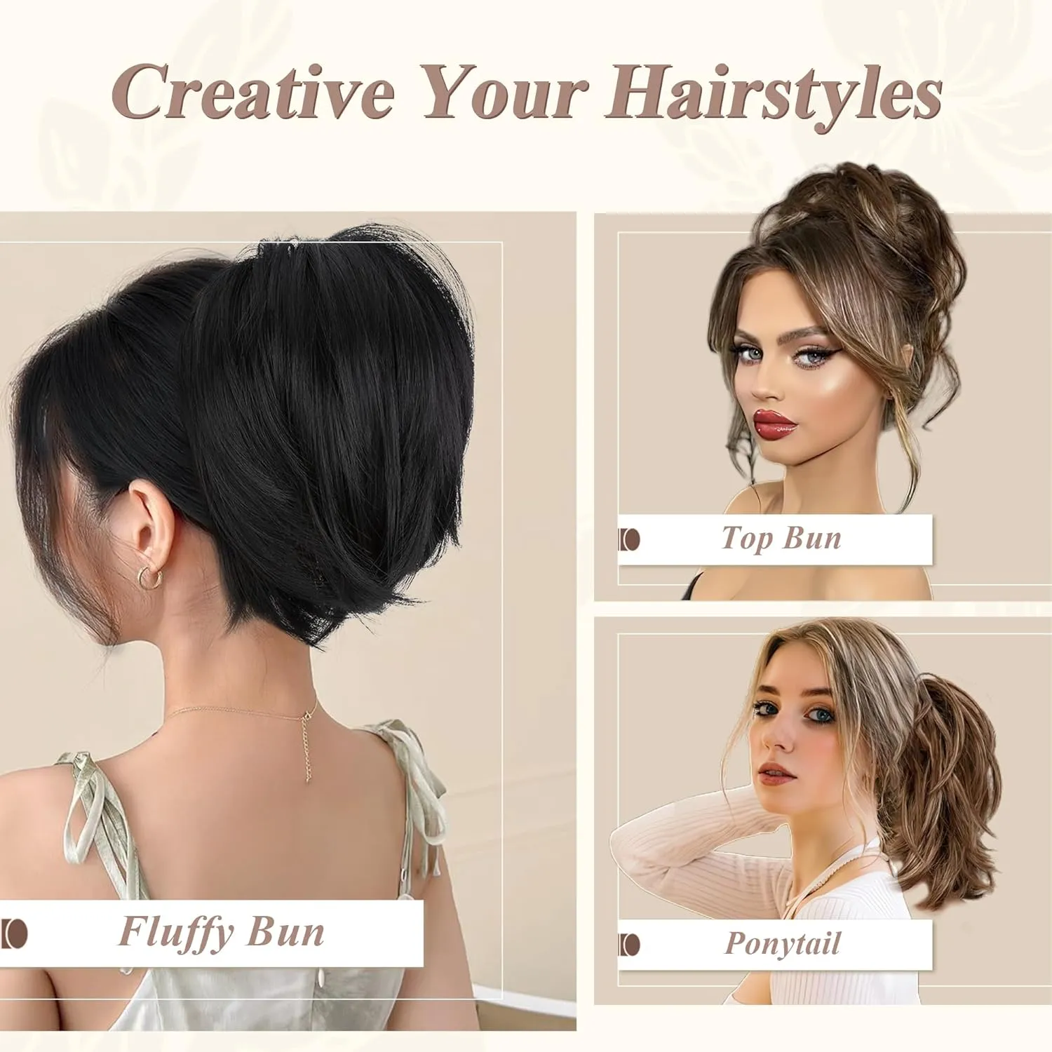 SEGO Claw Clip Short Ponytail Extension Messy Bun Hair Piece With 4 Bendable Metals DIY Synthetic Fake Hair Bun For Women 8 Inch-#18H613 Ash Brown/Bleach Blonde
