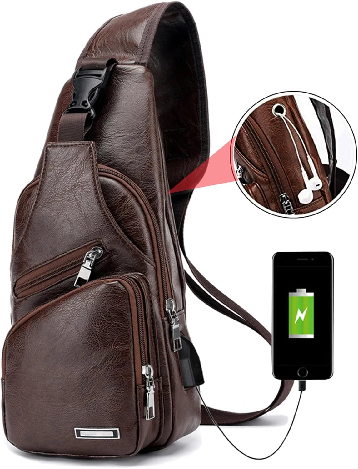 Seoky Rop Men's Sling Bag Small Chest Crossbody Shoulder Bag with USB Charging Port