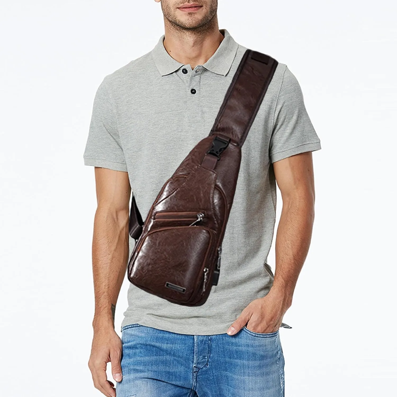 Seoky Rop Men's Sling Bag Small Chest Crossbody Shoulder Bag with USB Charging Port