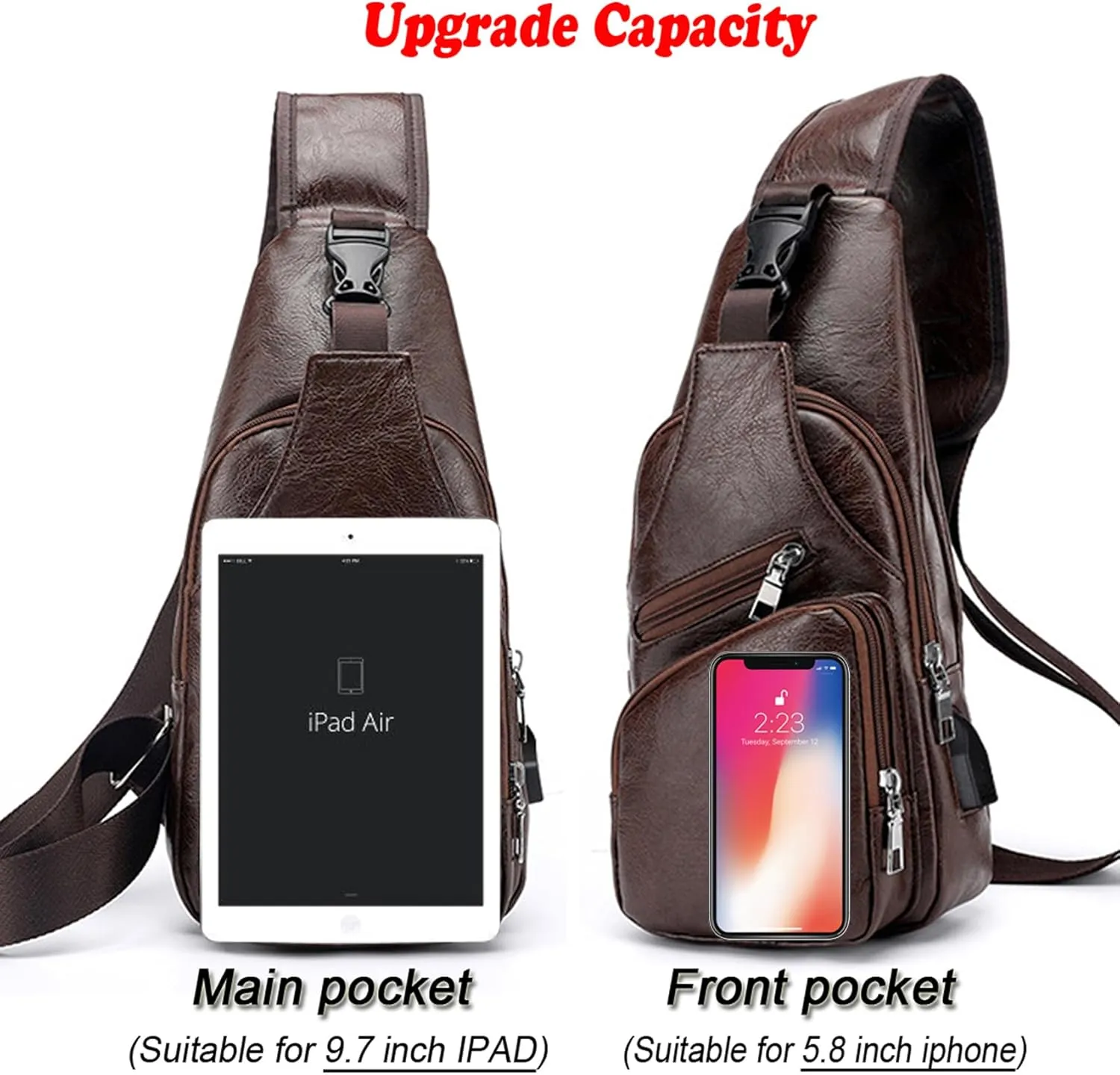Seoky Rop Men's Sling Bag Small Chest Crossbody Shoulder Bag with USB Charging Port