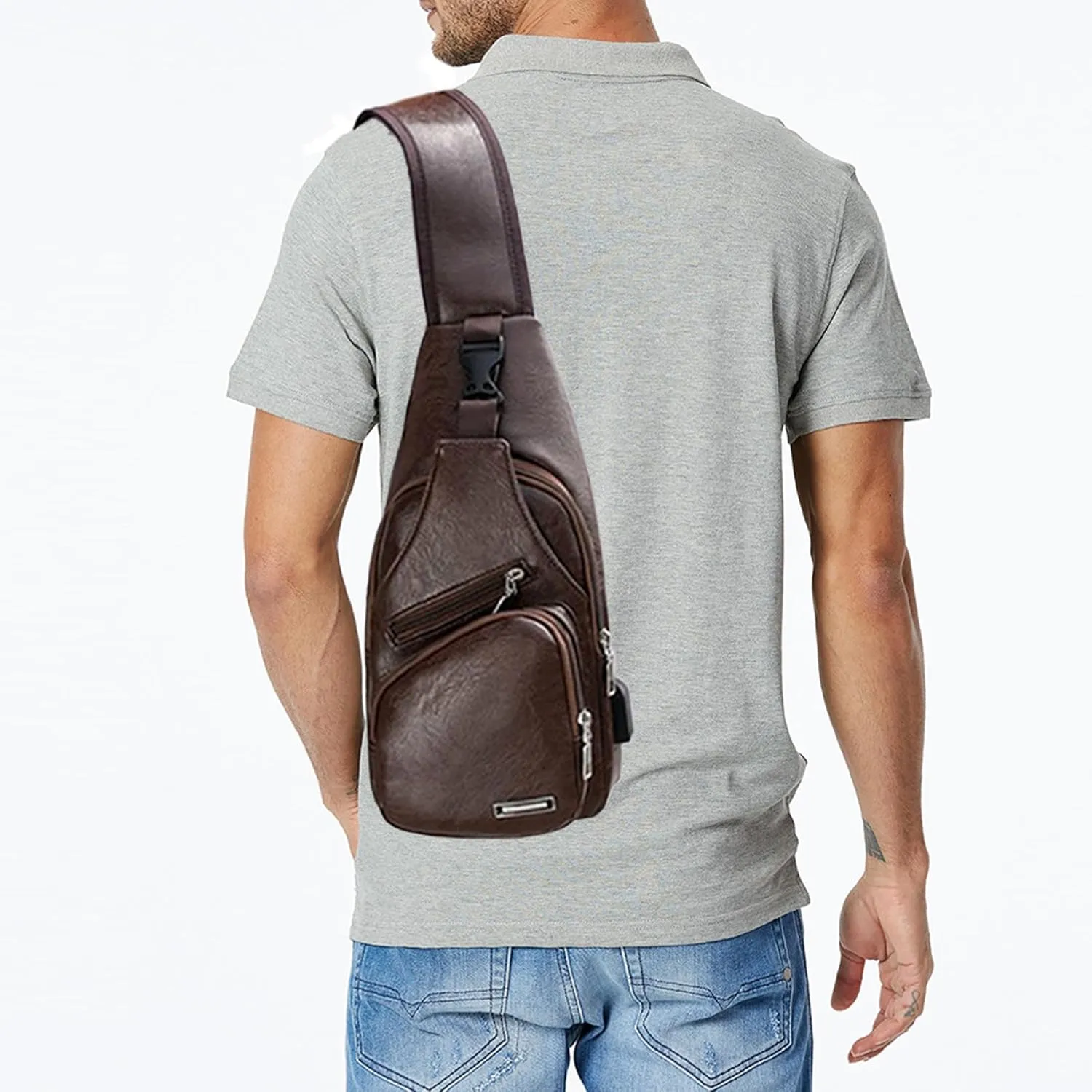 Seoky Rop Men's Sling Bag Small Chest Crossbody Shoulder Bag with USB Charging Port