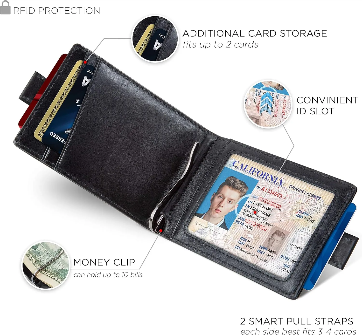 SERMAN BRANDS RFID Blocking Slim Money Clip Wallet  Leather Bifold Front Pocket Minimalist Mens Wallet with Money Clip for Men, Small Credit Card Holder Wallet - Travel Wallet with Gift Box