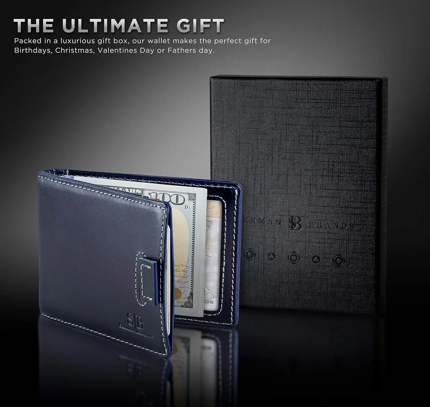 SERMAN BRANDS RFID Blocking Slim Money Clip Wallet  Leather Bifold Front Pocket Minimalist Mens Wallet with Money Clip for Men, Small Credit Card Holder Wallet - Travel Wallet with Gift Box