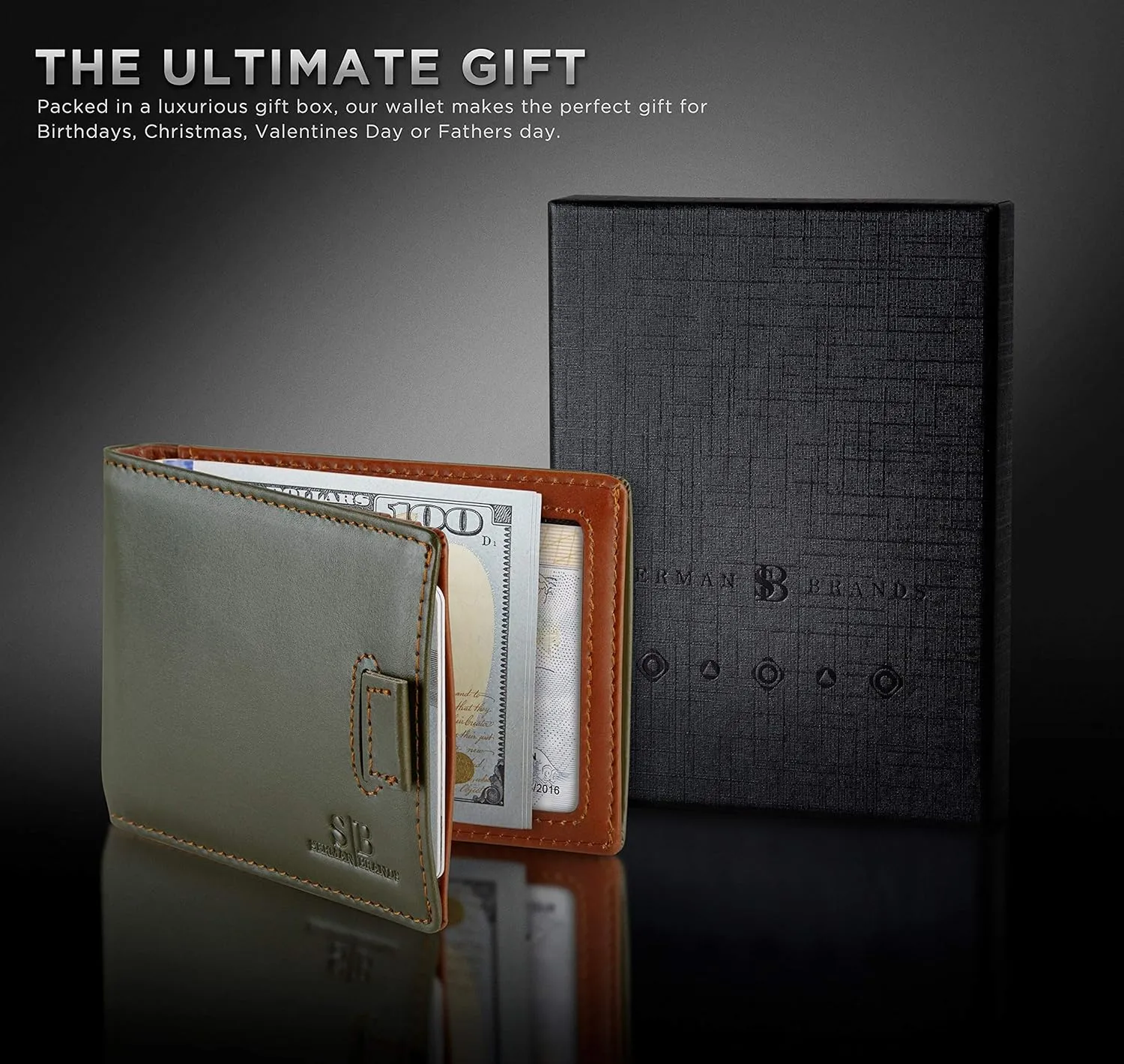 SERMAN BRANDS RFID Blocking Slim Money Clip Wallet  Leather Bifold Front Pocket Minimalist Mens Wallet with Money Clip for Men, Small Credit Card Holder Wallet - Travel Wallet with Gift Box