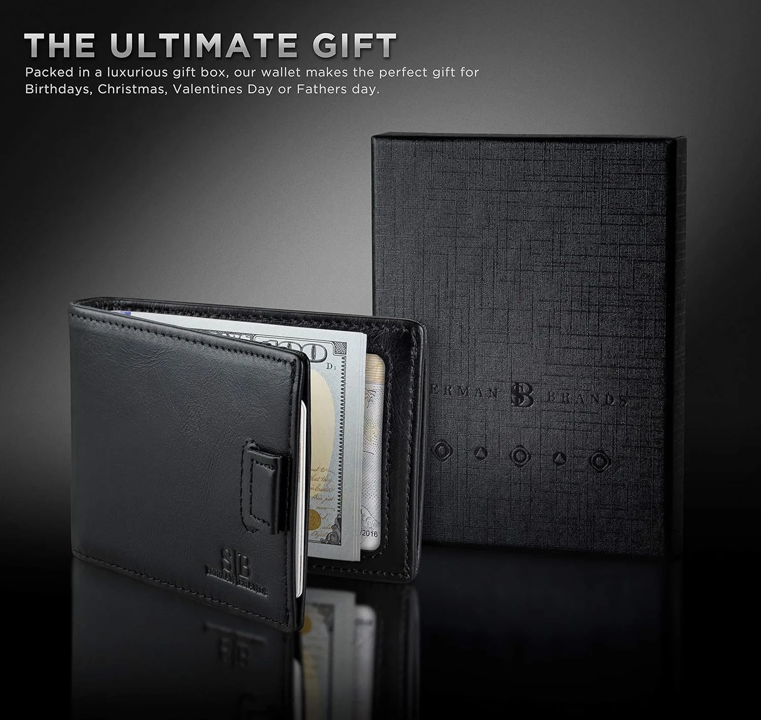SERMAN BRANDS RFID Blocking Slim Money Clip Wallet  Leather Bifold Front Pocket Minimalist Mens Wallet with Money Clip for Men, Small Credit Card Holder Wallet - Travel Wallet with Gift Box