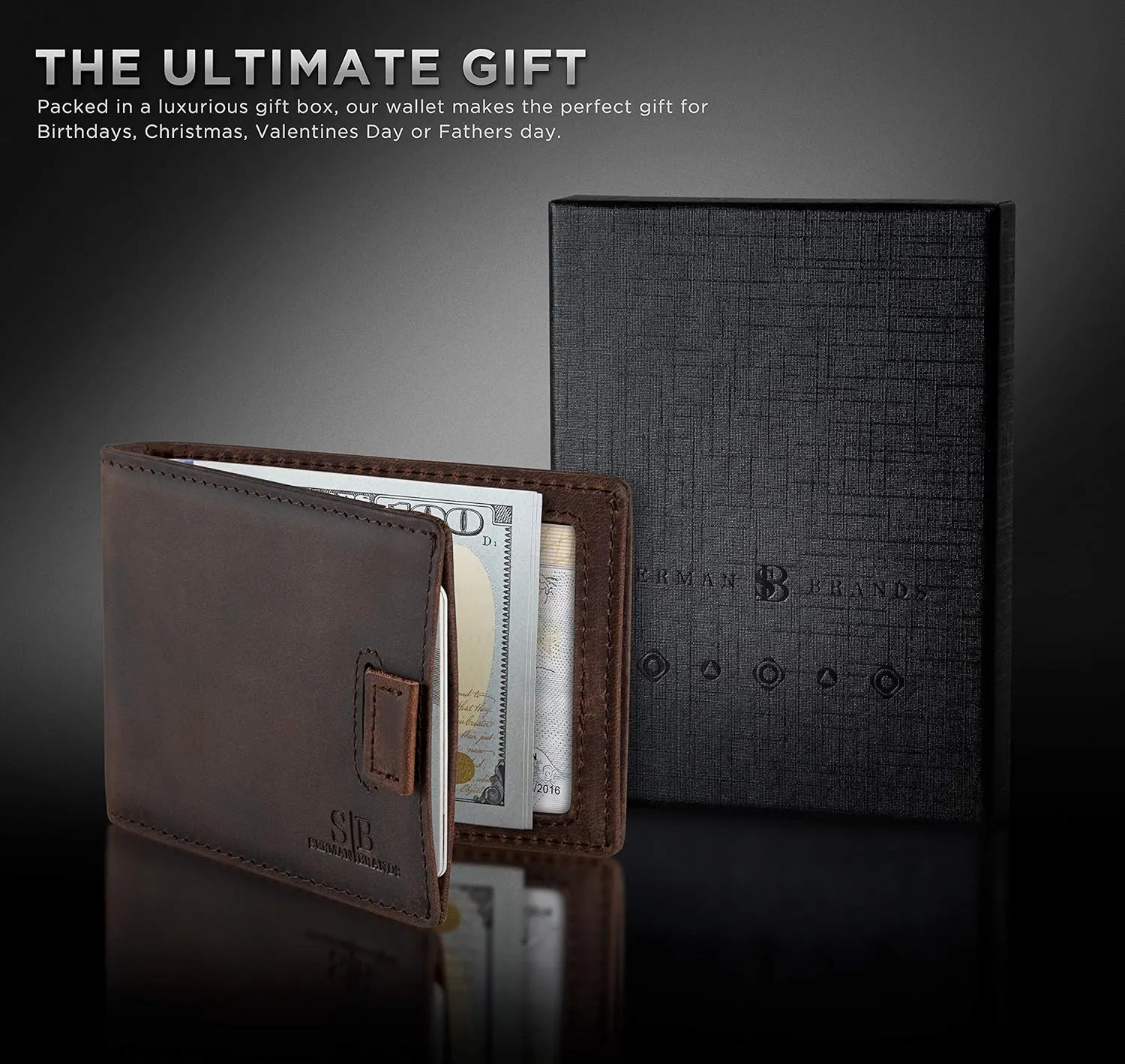SERMAN BRANDS RFID Blocking Slim Money Clip Wallet  Leather Bifold Front Pocket Minimalist Mens Wallet with Money Clip for Men, Small Credit Card Holder Wallet - Travel Wallet with Gift Box