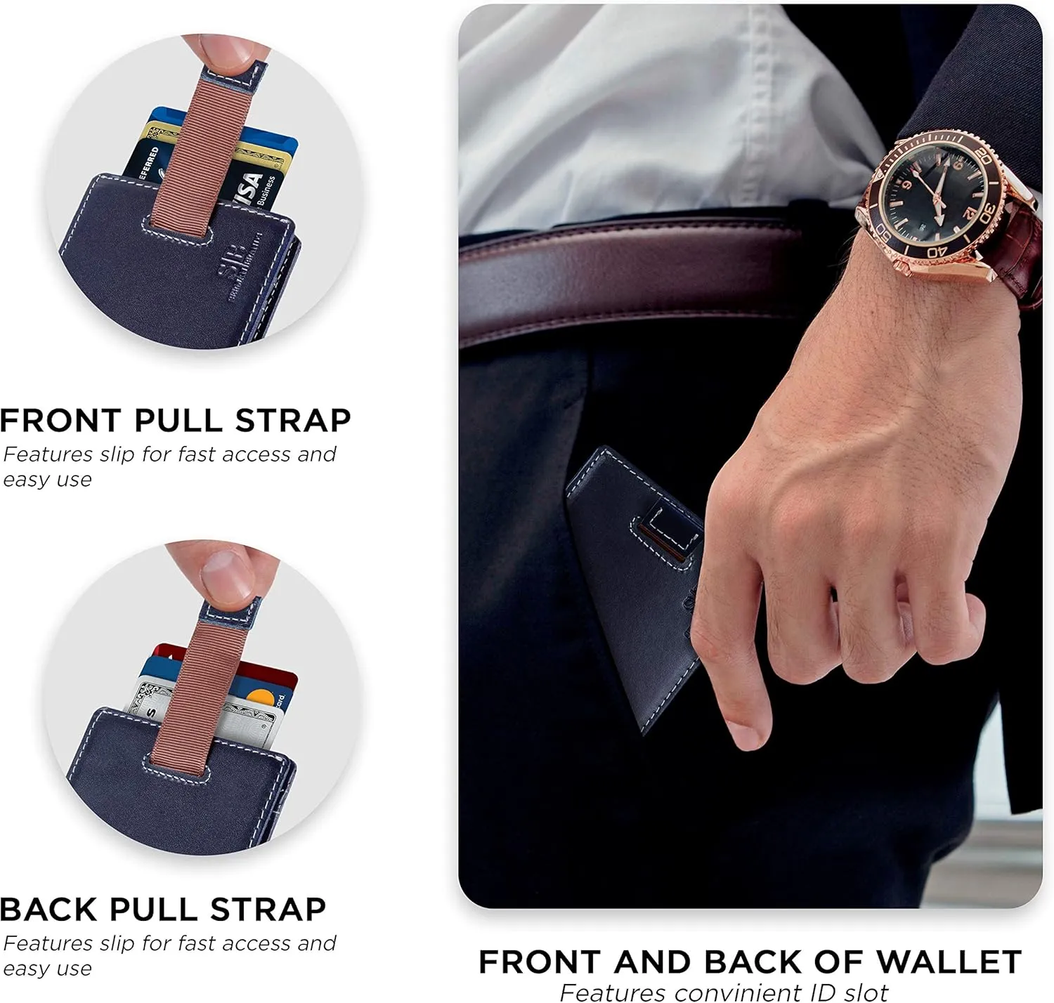 SERMAN BRANDS RFID Blocking Slim Money Clip Wallet  Leather Bifold Front Pocket Minimalist Mens Wallet with Money Clip for Men, Small Credit Card Holder Wallet - Travel Wallet with Gift Box