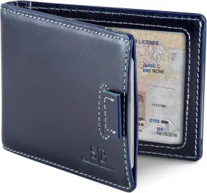 SERMAN BRANDS RFID Blocking Slim Money Clip Wallet  Leather Bifold Front Pocket Minimalist Mens Wallet with Money Clip for Men, Small Credit Card Holder Wallet - Travel Wallet with Gift Box