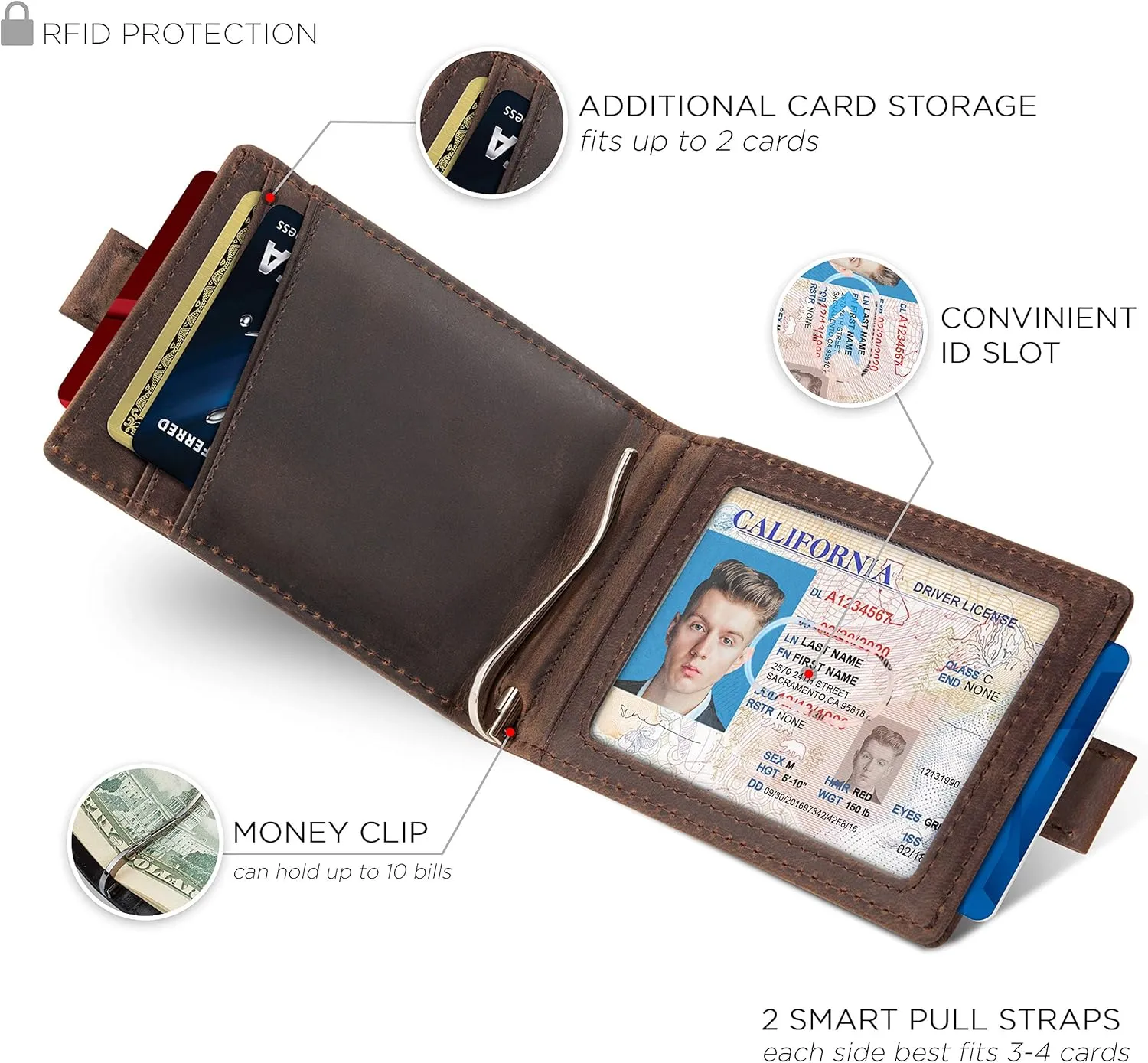 SERMAN BRANDS RFID Blocking Slim Money Clip Wallet  Leather Bifold Front Pocket Minimalist Mens Wallet with Money Clip for Men, Small Credit Card Holder Wallet - Travel Wallet with Gift Box