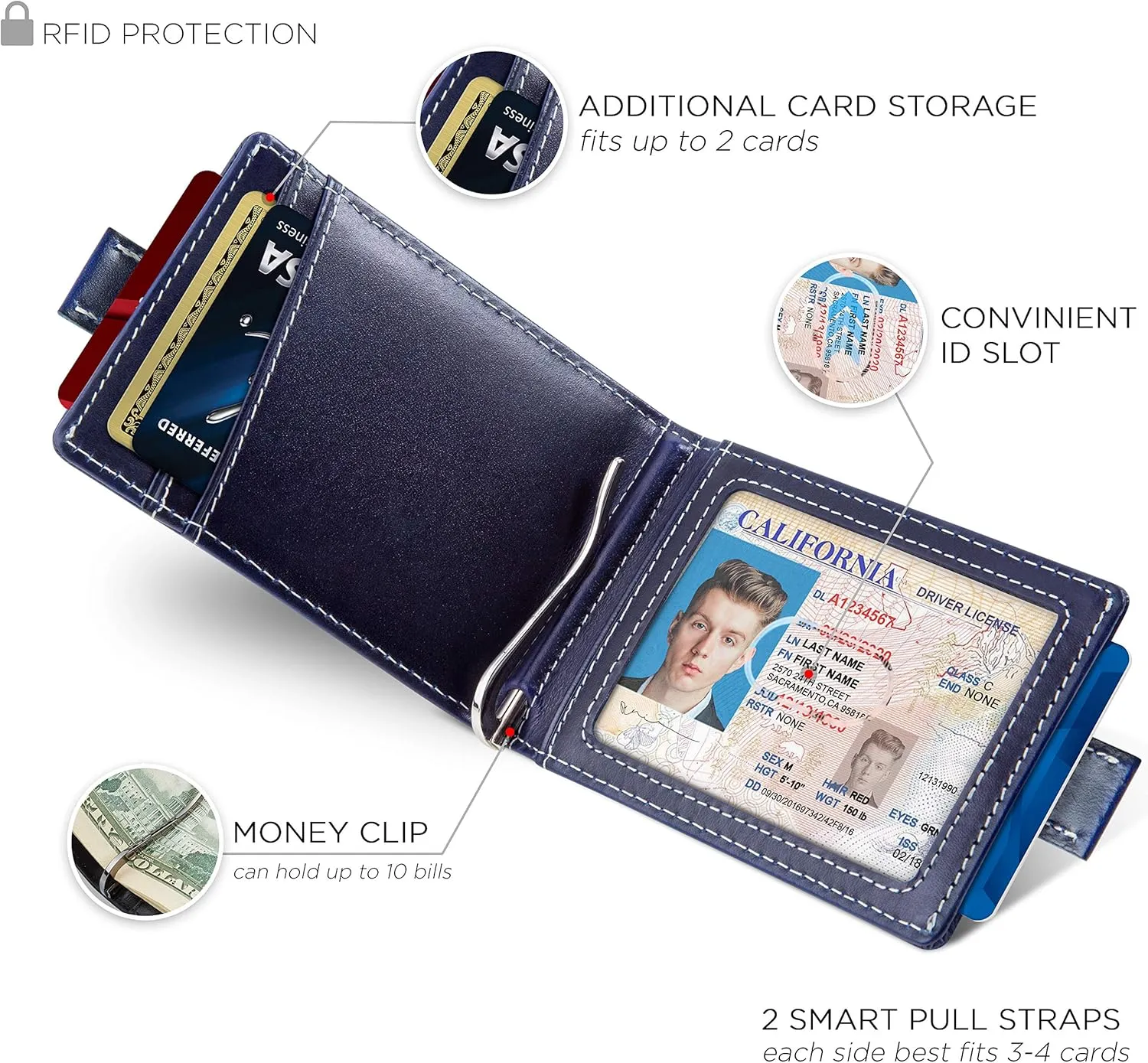 SERMAN BRANDS RFID Blocking Slim Money Clip Wallet  Leather Bifold Front Pocket Minimalist Mens Wallet with Money Clip for Men, Small Credit Card Holder Wallet - Travel Wallet with Gift Box