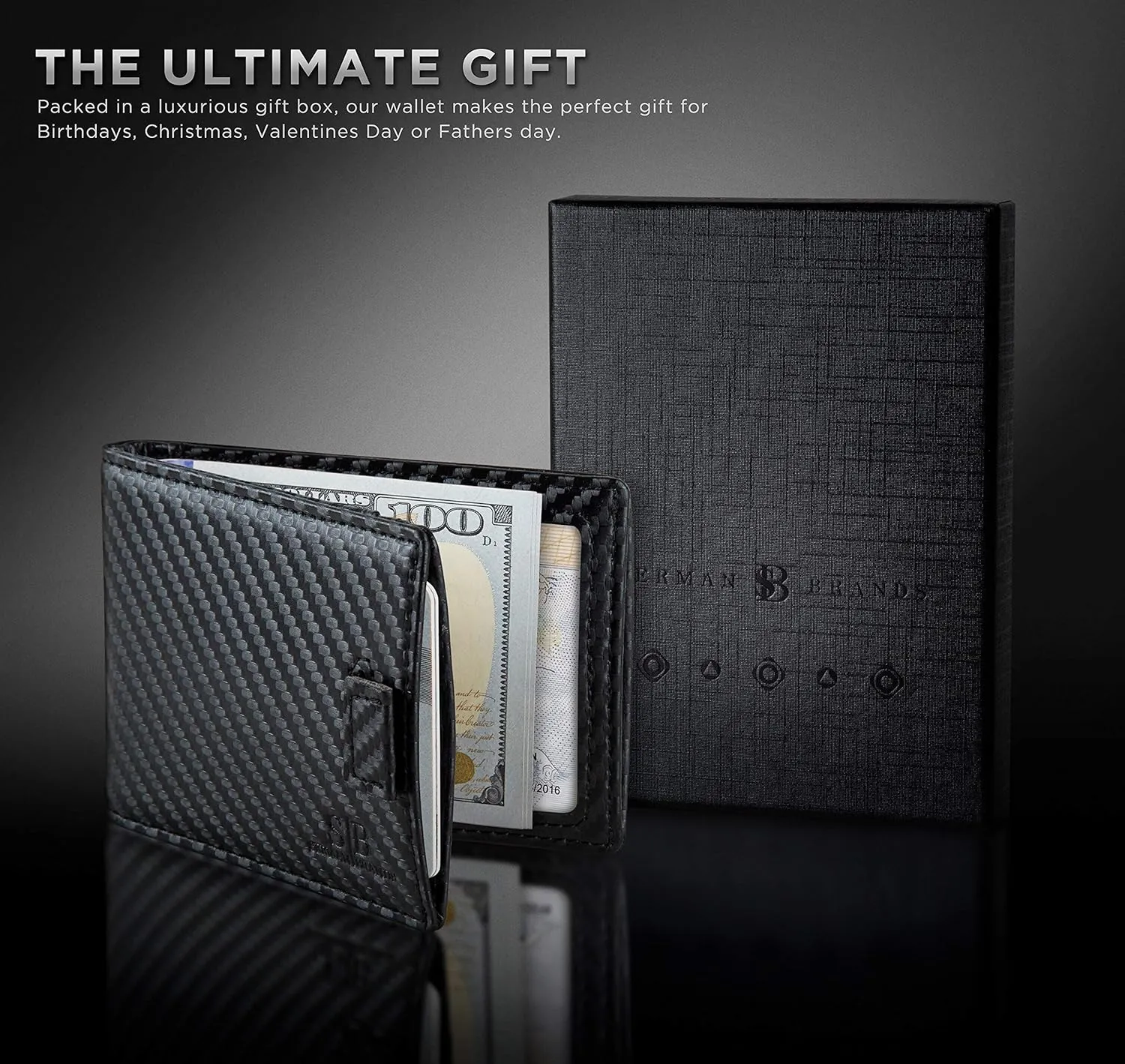 SERMAN BRANDS RFID Blocking Slim Money Clip Wallet  Leather Bifold Front Pocket Minimalist Mens Wallet with Money Clip for Men, Small Credit Card Holder Wallet - Travel Wallet with Gift Box