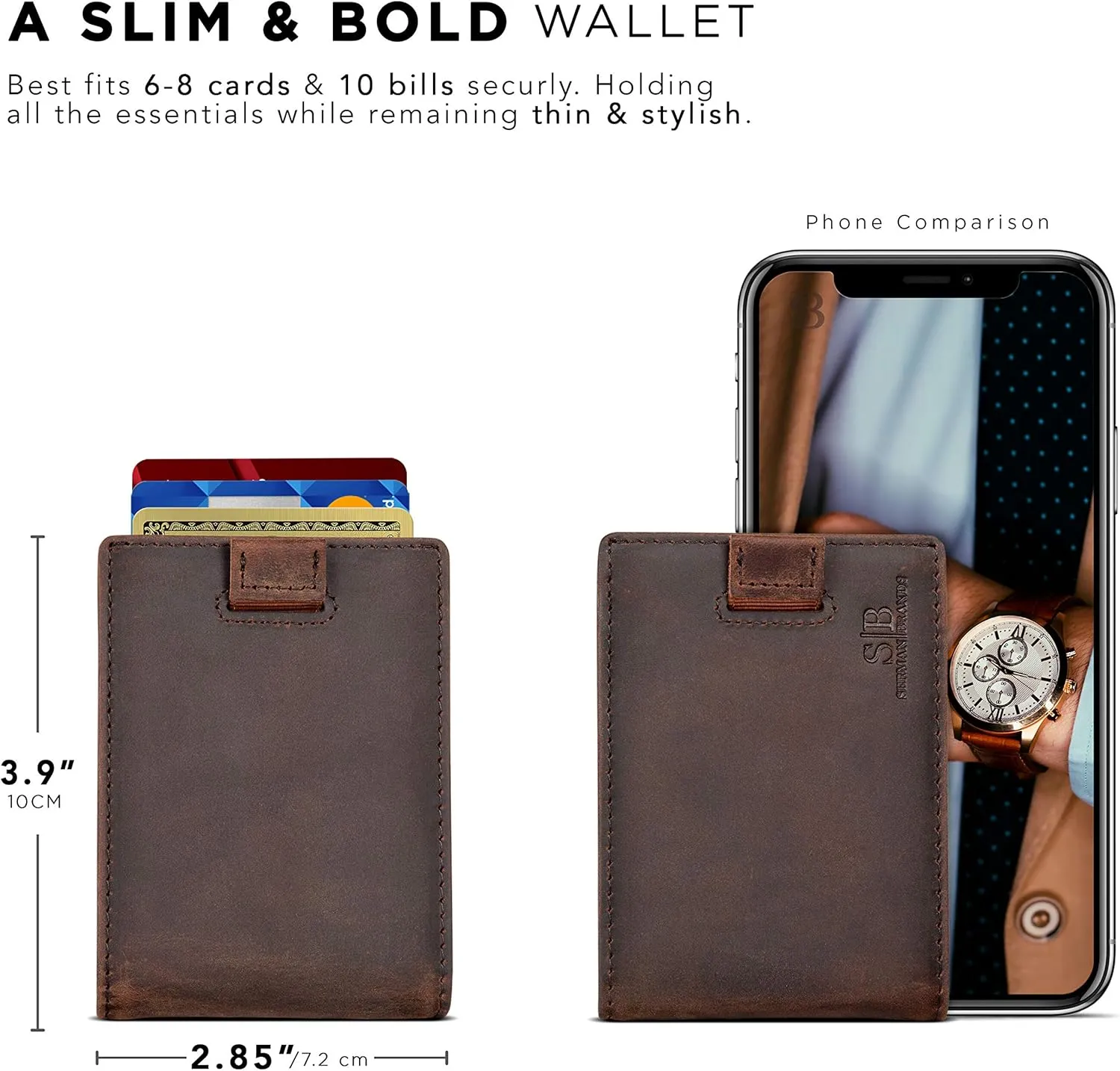 SERMAN BRANDS RFID Blocking Slim Money Clip Wallet  Leather Bifold Front Pocket Minimalist Mens Wallet with Money Clip for Men, Small Credit Card Holder Wallet - Travel Wallet with Gift Box